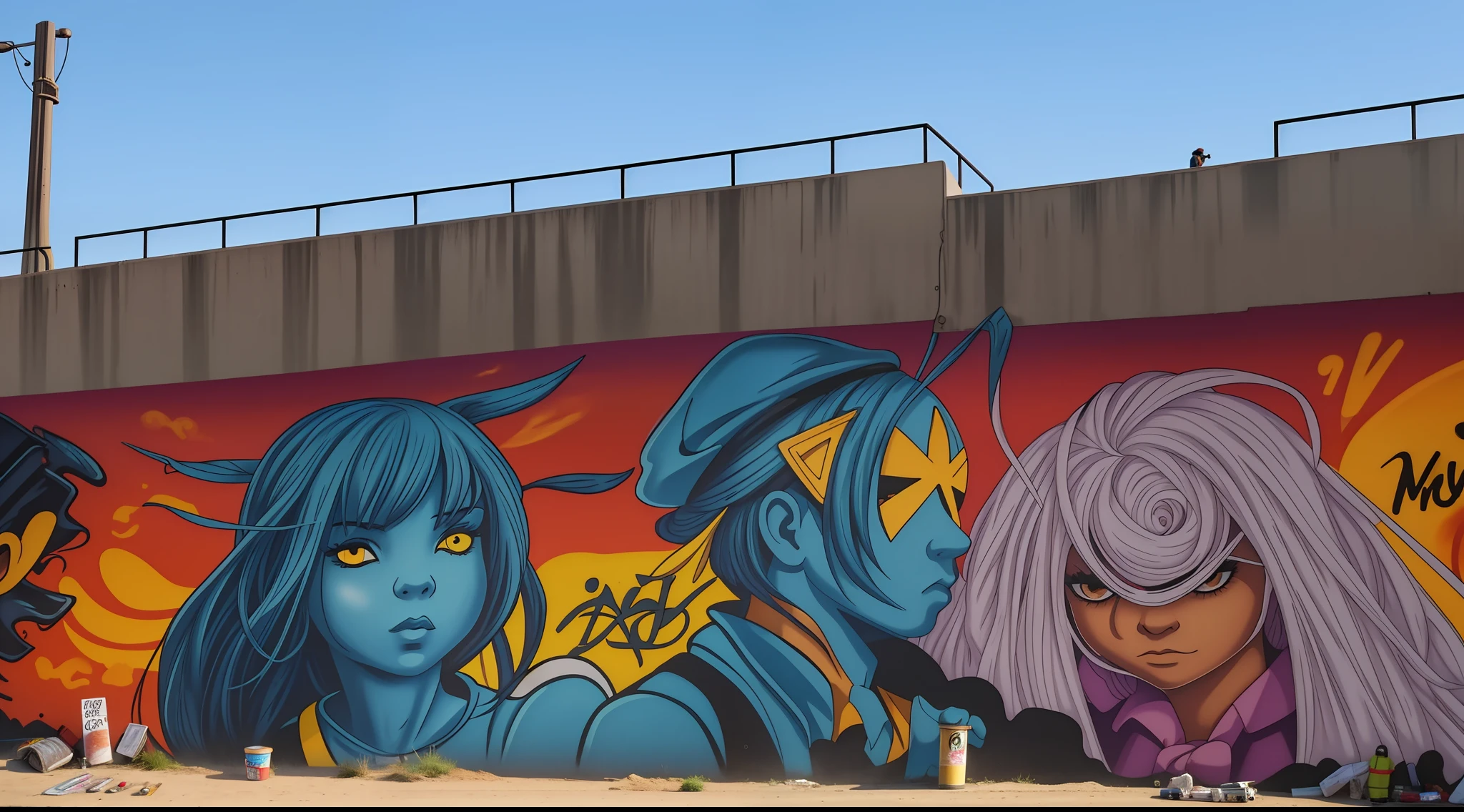 grafitty hyper realista en el muro debajo de un puente de la ciudad de new york