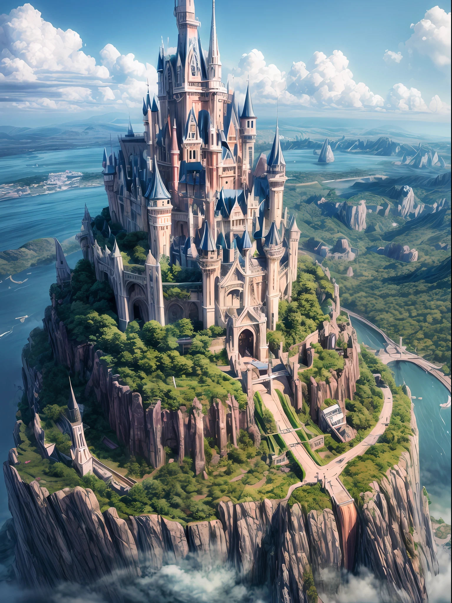 The background is an anime scene from the castle，The castle grows on a huge world tree，concept art by Kamagurka，Pixiv competition winner，Fantasyart，Anime background art，anime concept hdr anime macmanus，Highly detailed digital art in 4K，background artwork，Anime epic artwork，Anime landscape concept art，4K detailed digital art，Made up of trees and fantastic islands，