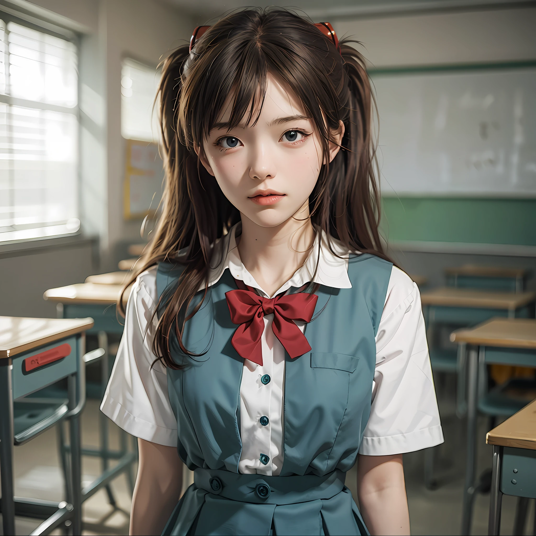 1 girl, Asuka, Evangelion, 8K, best quality, school uniform, classroom