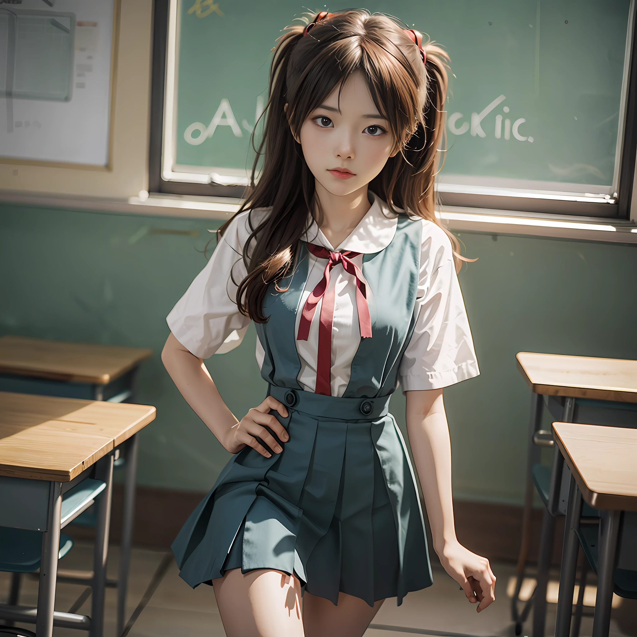 1 girl, Asuka, Evangelion, 8K, best quality, school uniform, classroom