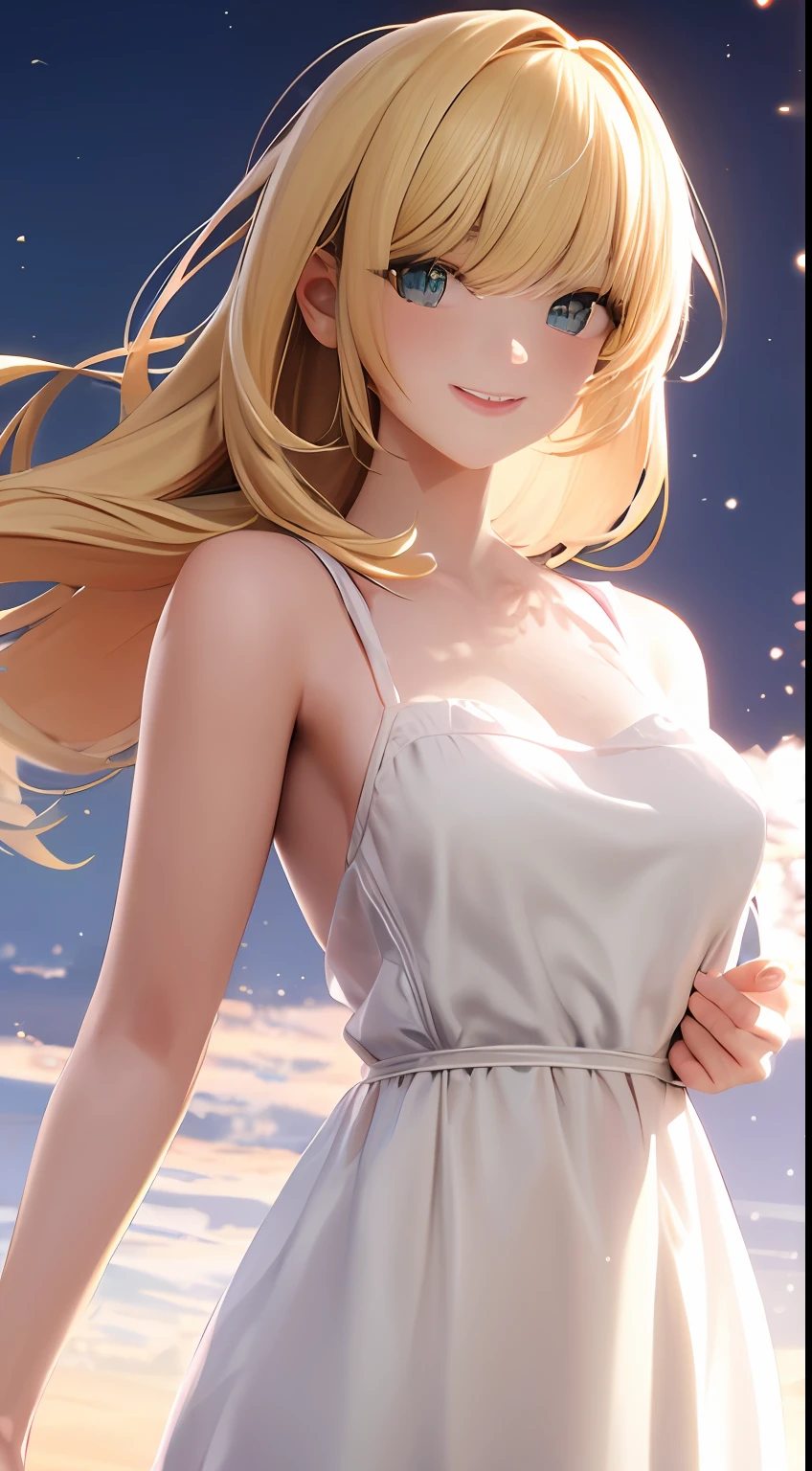 best quality, masterpiece, upper body,
(adult:1.6) ukrainian woman, (smirk:0.4),
braided blonde hair,
emerald eyes,
medieval sundress,
floating light particles, centered,