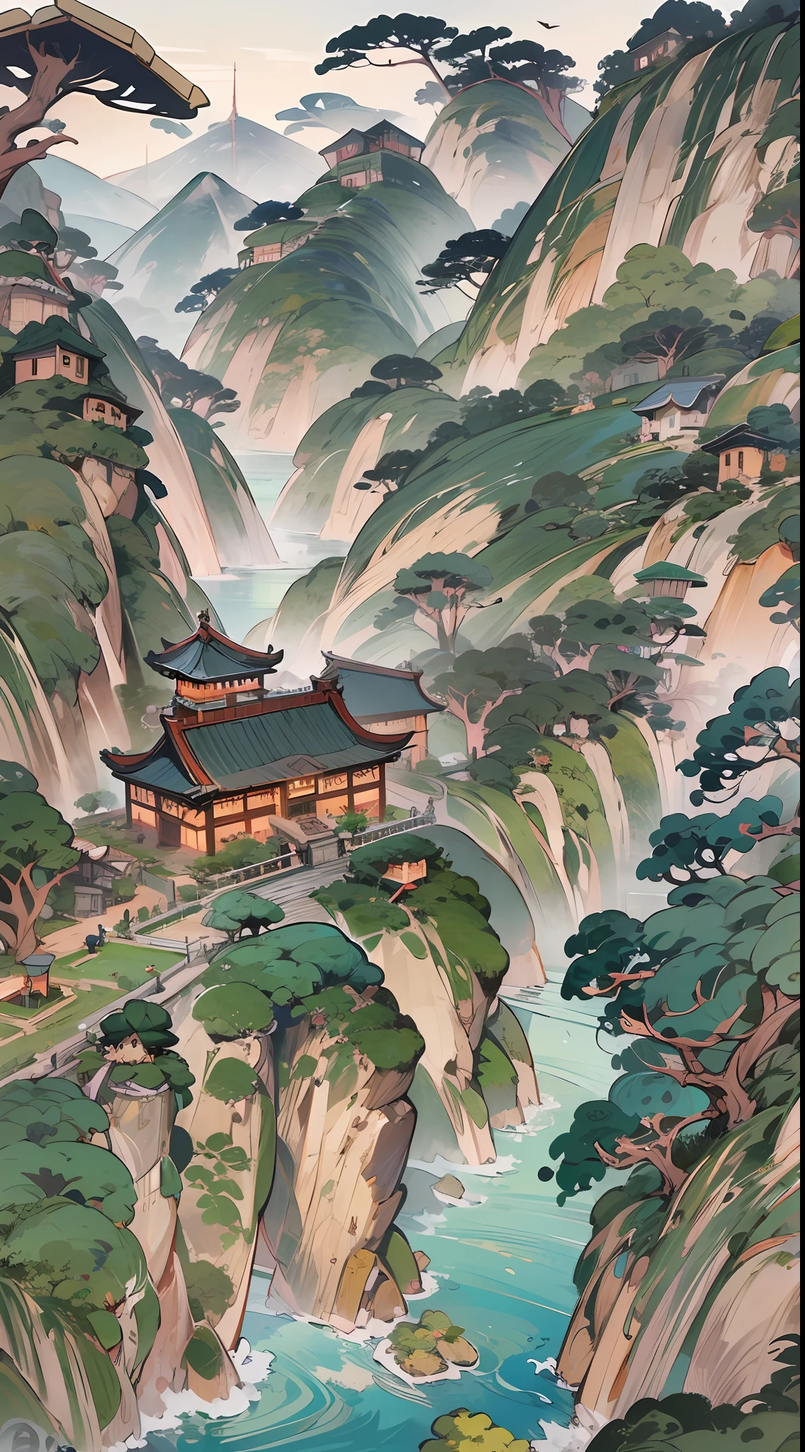 The best quality, masterpiece, koryos, ink bisim, vu changshuo, bonian, real banqiao, badasan people,
mountain horizon, river, forest, village,