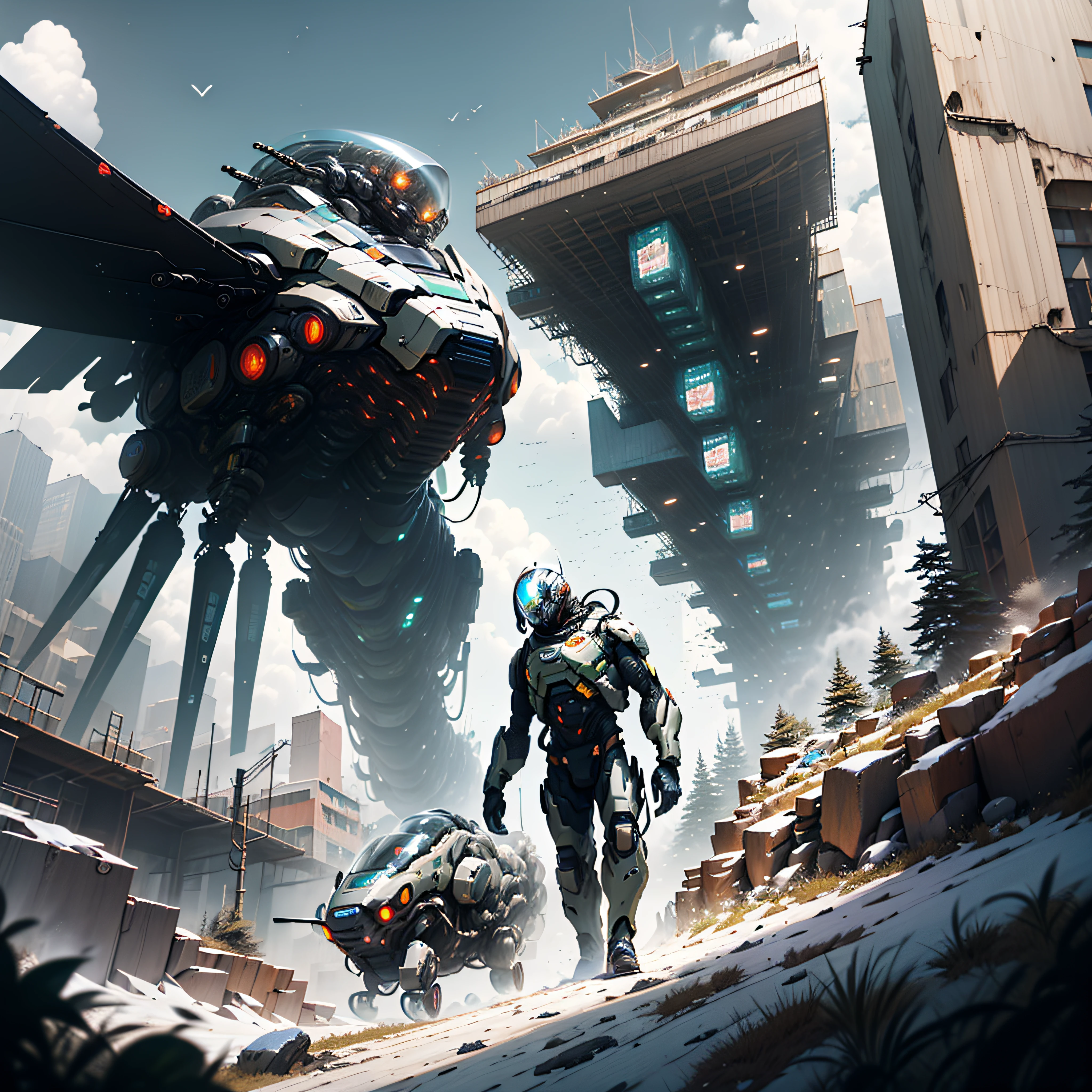 ((Best quality)), ((masterpiece)), (highly detailed:1.3),In a sprawling cyberpunk metropolis dominated by towering skyscrapers and neon-lit alleyways, a dystopian megacorporation known as OmniCorp reigns supreme. OmniCorp, driven by insatiable greed and power, ventured beyond the confines of Earth to exploit the vast resources of near-Earth objects (NEOs) in a relentless pursuit of profit. Set in a difficult future where the line between humanity and technology blurs, his images depict the dark and unforgiving world of NEO asteroid mining. Explore the juxtaposition of high-tech machines, advanced robotics and human labor as they collaborate to extract precious minerals and resources from the cold depths of space. Capture the scenes of colossal mining rigs, suspended in zero gravity, relentlessly piercing massive NEOs, their mechanical arms piercing the rocky exterior. Show the workers, adorned in cybernetic suits, braving the harsh conditions of space to harvest the valuable ores, their faces obscured by gas masks and reflective visors. Amid the cold, desolate asteroids, reveal the towering presence of OmniCorp's headquarters — a monolithic structure that casts a shadow over the workers below. Show off the opulent offices and boardrooms, where executives make decisions that shape the fate of the company and the exploited masses. But under the bright veneer of corporate power, unveil the seething rebellion of the oppressed. They depict the clandestine activities of underground resistance movements, fighting against OmniCorp's iron control over society. Show their covert operations by hacking into the corporation's networks and conspiring to expose their dark secrets. Incorporate elements of advanced technology, cybernetic enhancements, holographic displays, and augmented reality overlays to accentuate the atmosphere
