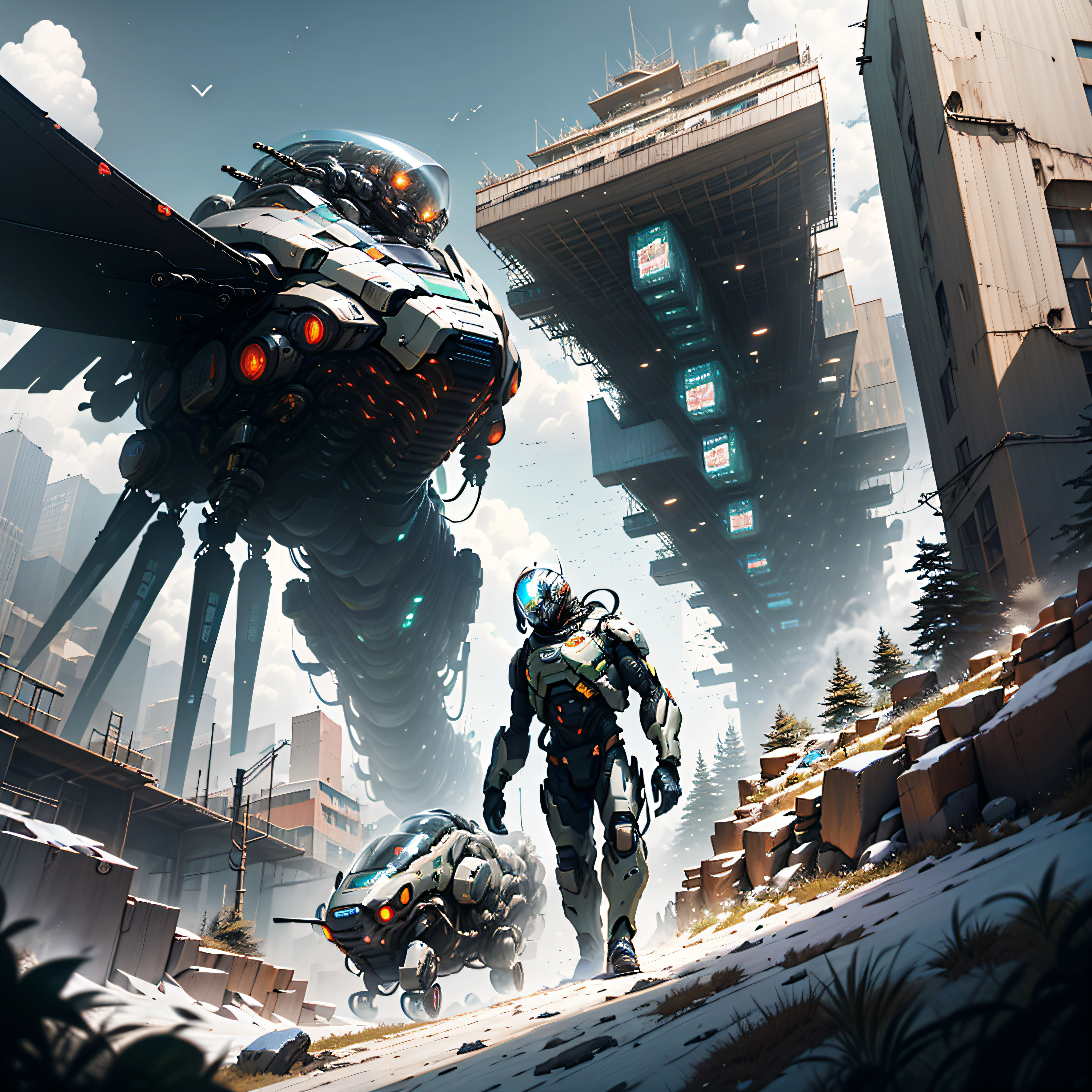 ((Best quality)), ((masterpiece)), (highly detailed:1.3),In a sprawling cyberpunk metropolis dominated by towering skyscrapers and neon-lit alleyways, a dystopian megacorporation known as OmniCorp reigns supreme. OmniCorp, driven by insatiable greed and power, ventured beyond the confines of Earth to exploit the vast resources of near-Earth objects (NEOs) in a relentless pursuit of profit. Set in a difficult future where the line between humanity and technology blurs, his images depict the dark and unforgiving world of NEO asteroid mining. Explore the juxtaposition of high-tech machines, advanced robotics and human labor as they collaborate to extract precious minerals and resources from the cold depths of space. Capture the scenes of colossal mining rigs, suspended in zero gravity, relentlessly piercing massive NEOs, their mechanical arms piercing the rocky exterior. Show the workers, adorned in cybernetic suits, braving the harsh conditions of space to harvest the valuable ores, their faces obscured by gas masks and reflective visors. Amid the cold, desolate asteroids, reveal the towering presence of OmniCorp's headquarters — a monolithic structure that casts a shadow over the workers below. Show off the opulent offices and boardrooms, where executives make decisions that shape the fate of the company and the exploited masses. But under the bright veneer of corporate power, unveil the seething rebellion of the oppressed. They depict the clandestine activities of underground resistance movements, fighting against OmniCorp's iron control over society. Show their covert operations by hacking into the corporation's networks and conspiring to expose their dark secrets. Incorporate elements of advanced technology, cybernetic enhancements, holographic displays, and augmented reality overlays to accentuate the atmosphere