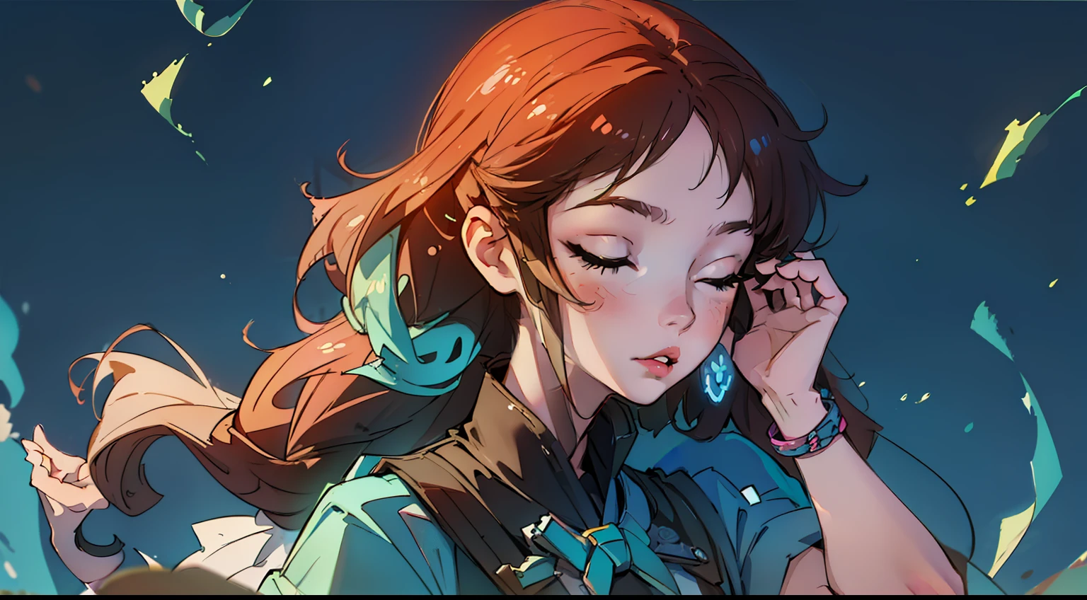 masterpiece, best quality, 1girl, closed eyes, upper body, splashing, abstract, woman listening to a headphone,psychedelic, neon, (honeycomb pattern), (creative:1.3), sy3, SMM, fantasy00d, hands behind back,