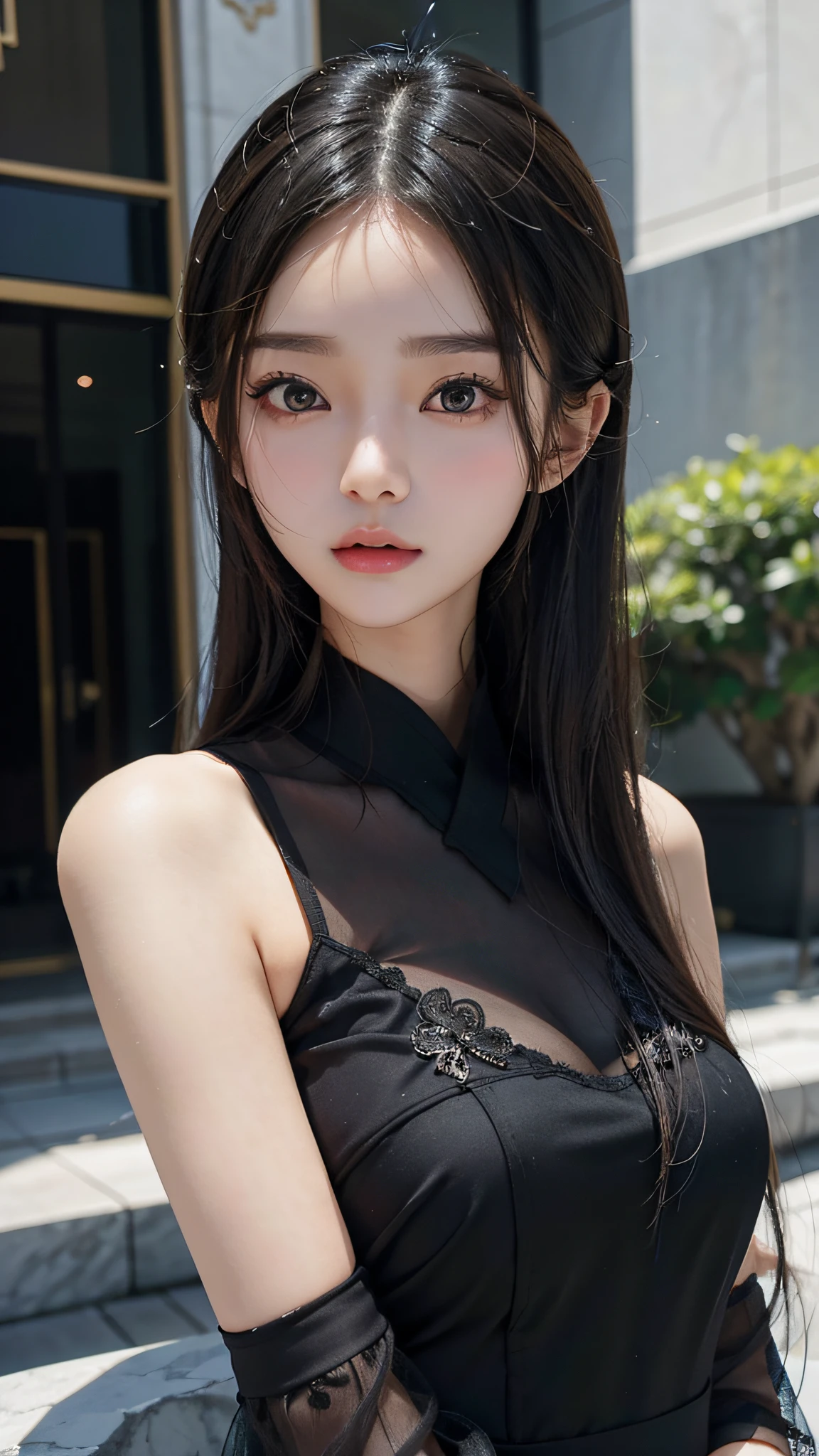 a close up of a woman in a black dress posing for a picture, Beautiful Asian girl, Korean girl, girl cute-fine face, beautiful Korean women, Gorgeous young Korean woman, sakimichan, Beautiful young Korean woman, The face of a beautiful Japanese girl, yangjun chen, cute delicate face, gorgeous chinese models, Beautiful detailed body and face
