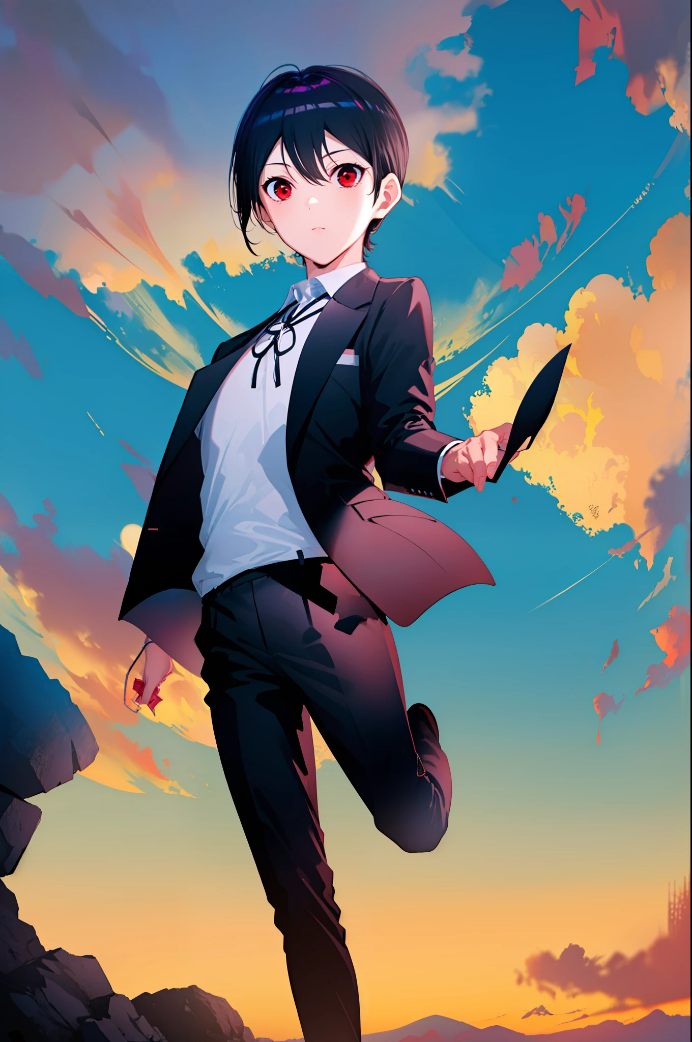 ((obra-prima)), ((melhor qualidade)), High, ((((((A boy with short black hair and red eyes)))))), ((((There is only one person)))), Kiyotaka Ayanokuji, ((((adolescente de 15 anos)))), (((men's school uniform white shirt black jacket open jacket long black pants))), ((Olhos vermelhos))), (((((cabelo preto curto))))))), ((corpo inteiro anatomicamente correto)), pernas normais, ((usa sapatos pretos)), ((He has a scared face and confusion)), ((Detailed full scenario)), ((mystery)), ((horror)), ((Tempo tenso)), Postura equilibrada, blush sutil | | |, Pingente de cristal BREAK golden hour, (Rim lighting): 1.2, tons quentes, Brilho solar, sombras suaves, cores vibrantes, painterly effect, dreamy atmosphere BREAK scenic lake, montanhas distantes, salgueiro, calm water, reflection, nuvens iluminadas pelo sol, Tranquil setting, idyllic sunset, Ultra Detalhado, Arte Oficial, Unity 8k papel de parede, Zentangle, mandala