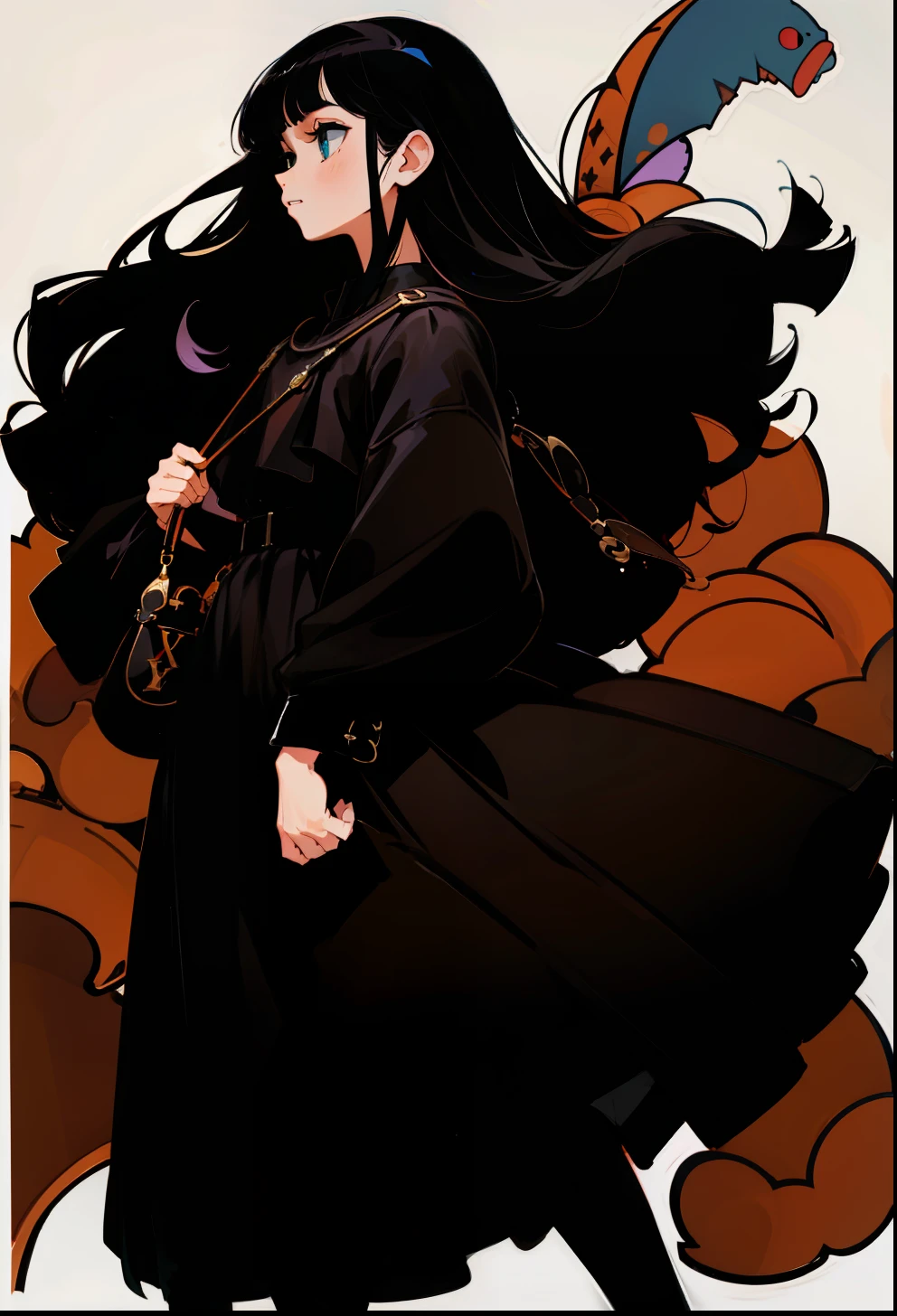 Black hair, 1Girl, Louis Vuitton apparel, stand up, Straight hair
