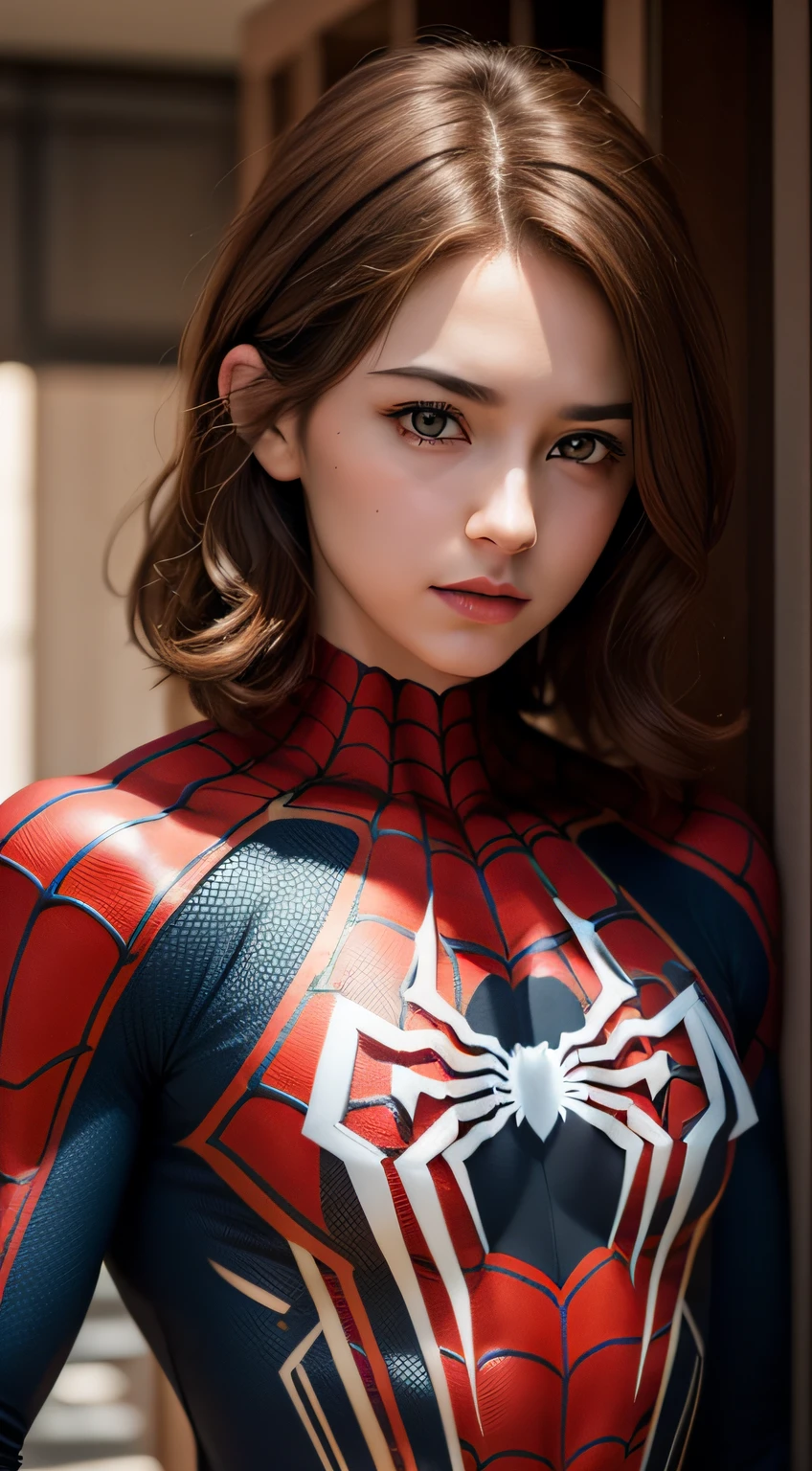 best quality, masterpiece, (realistic:1.2), 1 cute tiny tiger, brown hair, brown eyes,Front, detailed face, beautiful eyes, spider-man suit, Baryon mode,