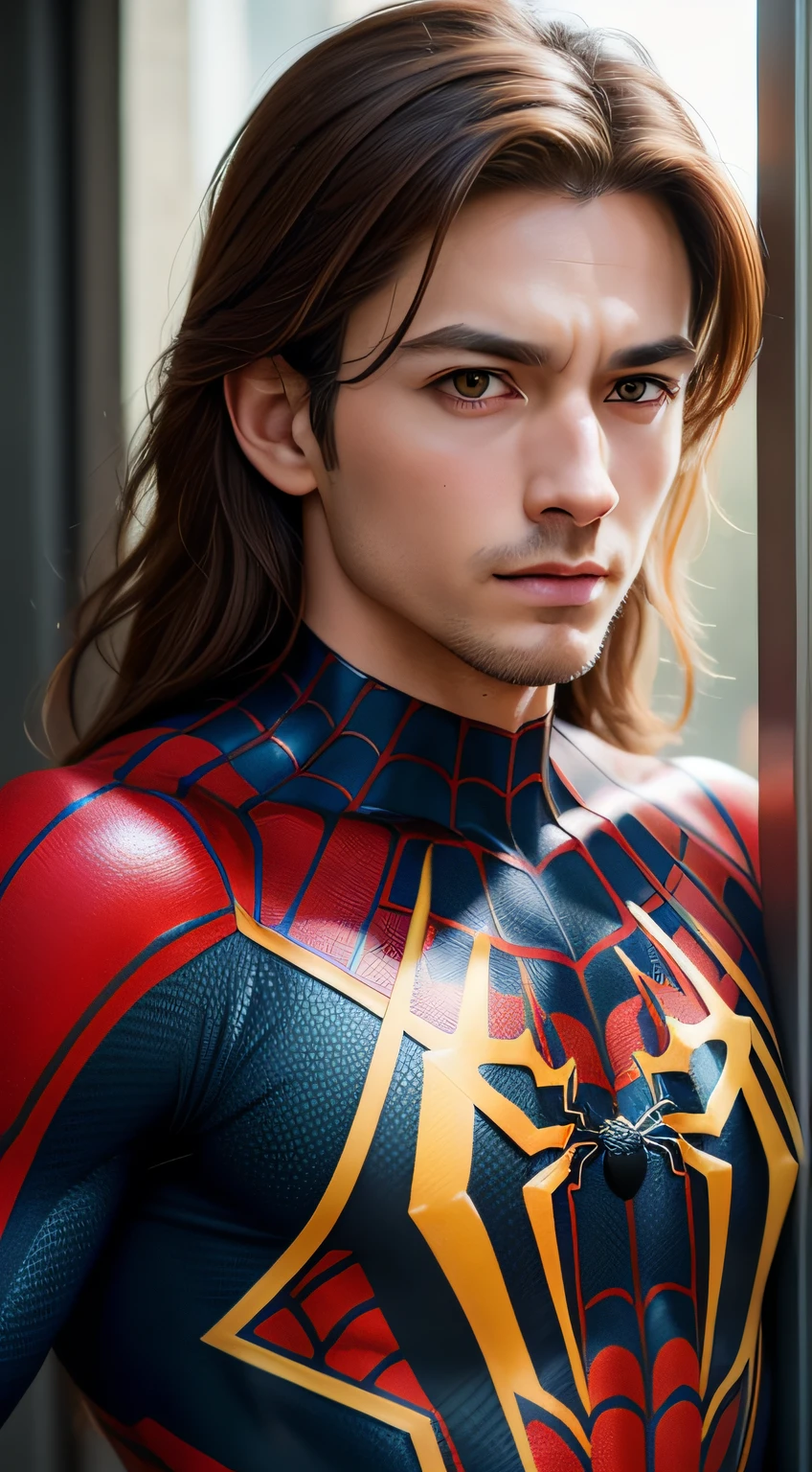 best quality, masterpiece, (realistic:1.2), 1 cute tiny tiger, brown hair, brown eyes,Front, detailed face, beautiful eyes, spider-man suit, Baryon mode,
