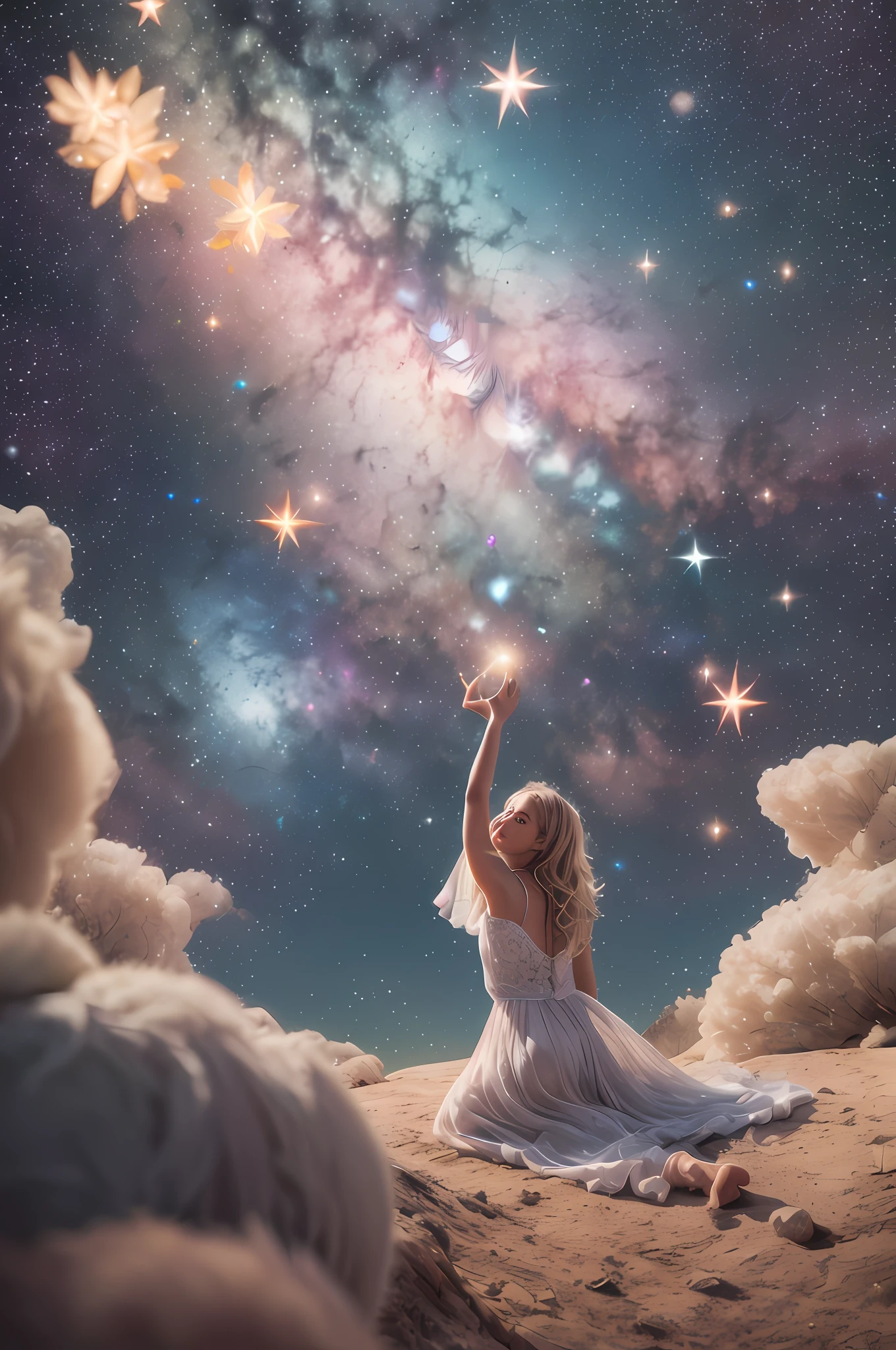 Twinkle, twinkle, little star
How I wonder what you are
Up above the world so high
Like a diamond in the sky, (extremely detailed face and eyes:1.4)