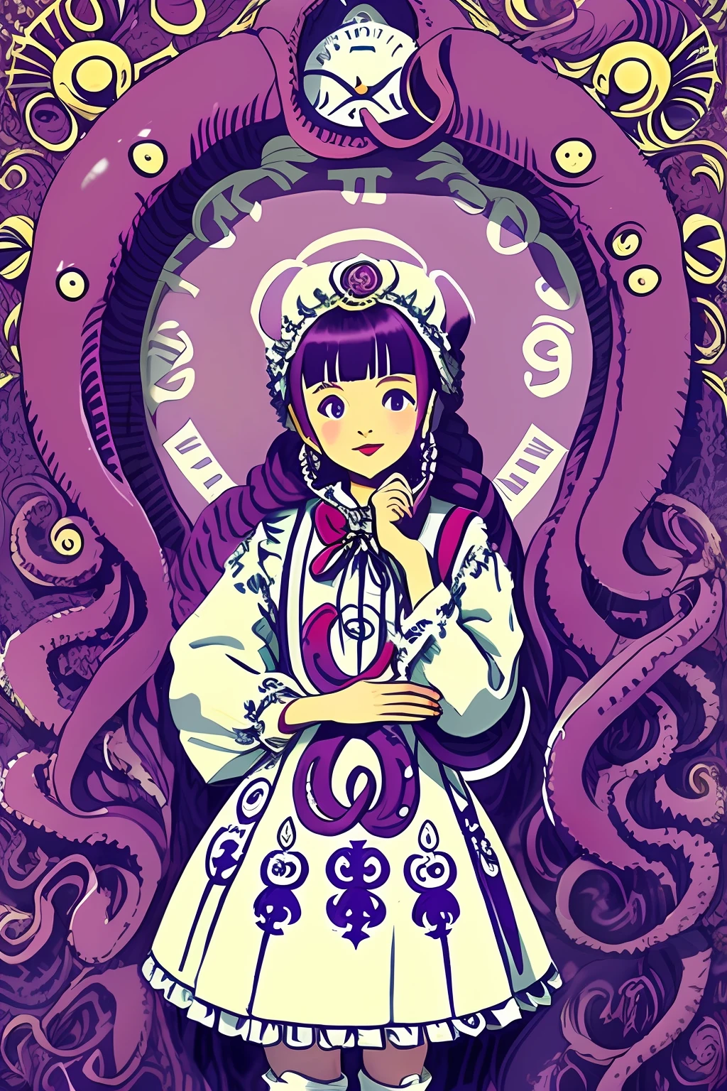 The purple ta costume has octopus tentacles and eyeballs, and the pattern is intricate and gorgeous