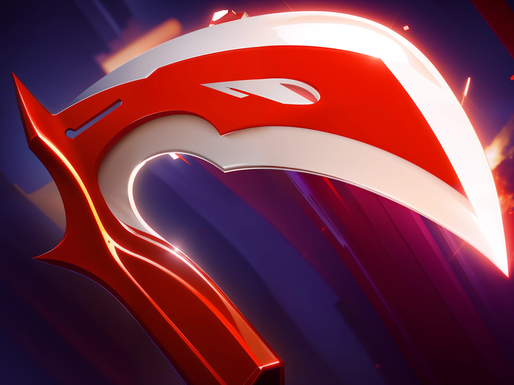 Close-up of bright red weapons,The weapon has a sharp metallic shiny blade, Ultra detail. Digital painting, glossy digital painting, cinema 4 d art, style digital painting, abstract 3 d artwork, The blade of the weapon had a faint blood-colored glow