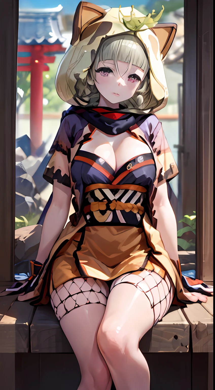 (NSTDA.:1.2), (10, beste-Qualit, master-piece: 1.4), ultra-high resolution, (lifelike, photorealistic portrait: 1.48), 25 years old, Cute Girl, Famous Japanese actors, oversized breasts, Blue Eyes, Head tilt, cowboy shot, from the front,My favorite cat ears, looking at the audience, expressionless, Beautiful lake, Zeiss 150mm F/ 2.8 Hasselblad, In Japanese shrines, Whole body, foot, Ultra-Wide Angle