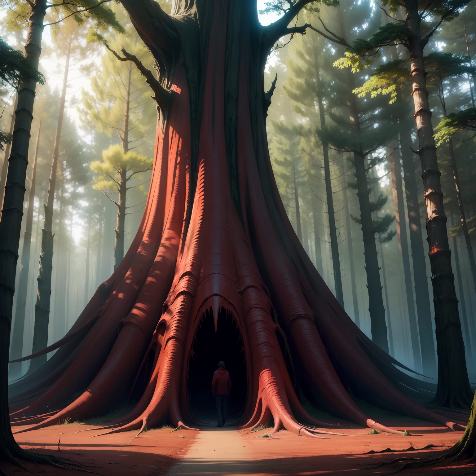 red scary monster trees in honted forest