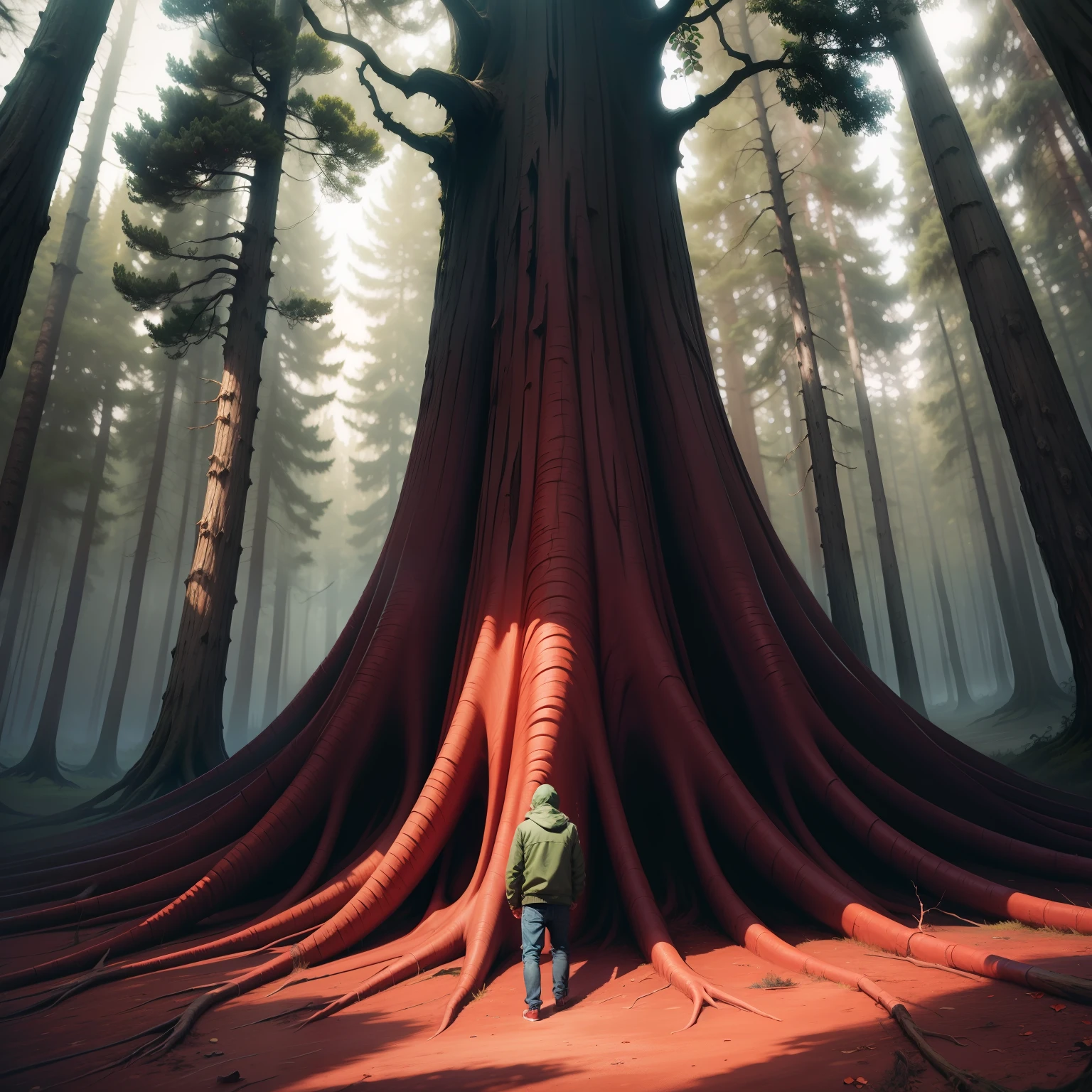 red scary monster trees in honted forest