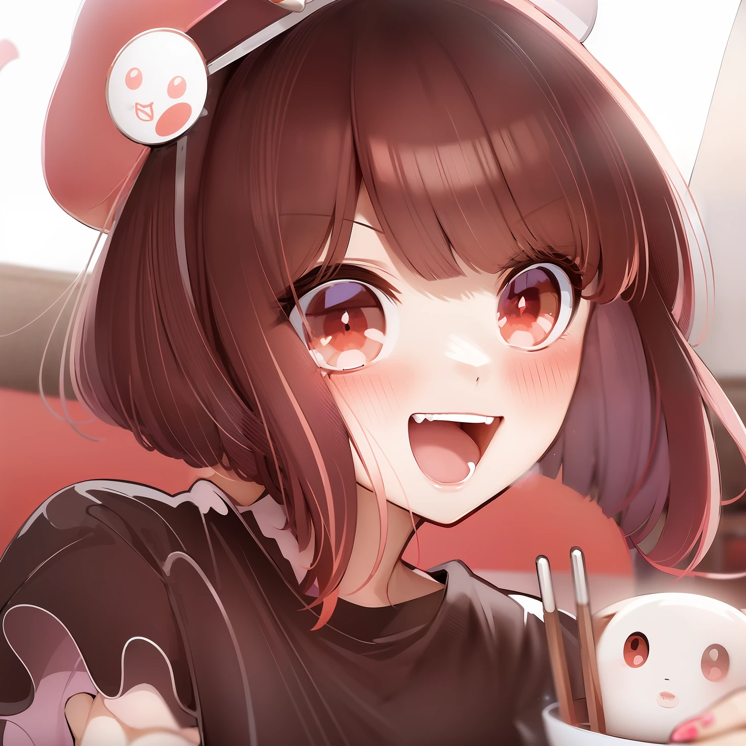 Anime girl with red hair and white shirt holding a bowl of food, cute kawaii girl, cute anime style, kawaii anime manga style, Cute anime girl, an anime girl, anime vibes, Anime Girl, Cute anime face, In anime style, In an anime style, Anime Art Style, Anime visuals of cute girls, Anime style, extremely cute anime girl face
