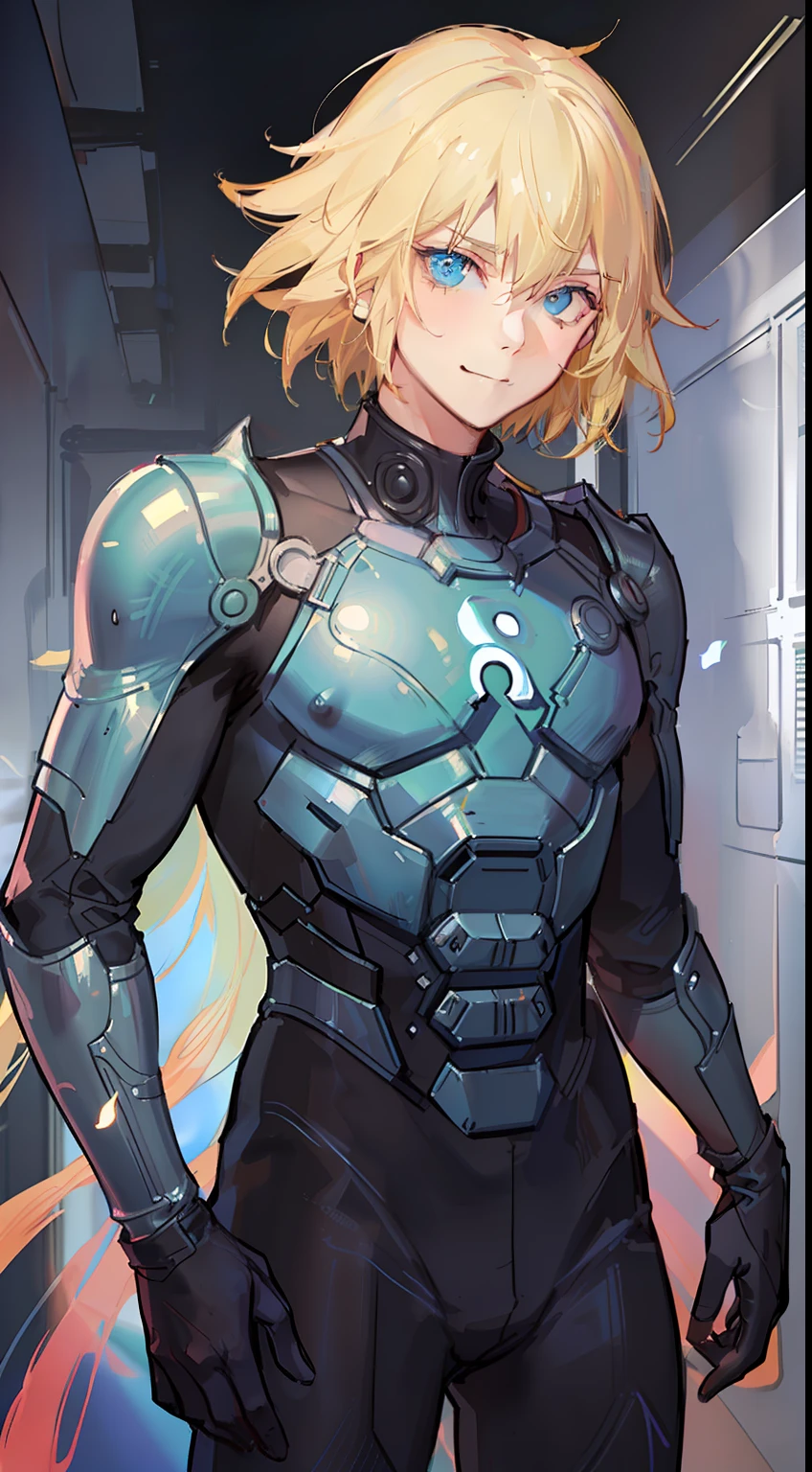 Young guy, short blonde hair, Cyan eyes, Mysterio, smirk, Masterpiece, hiquality