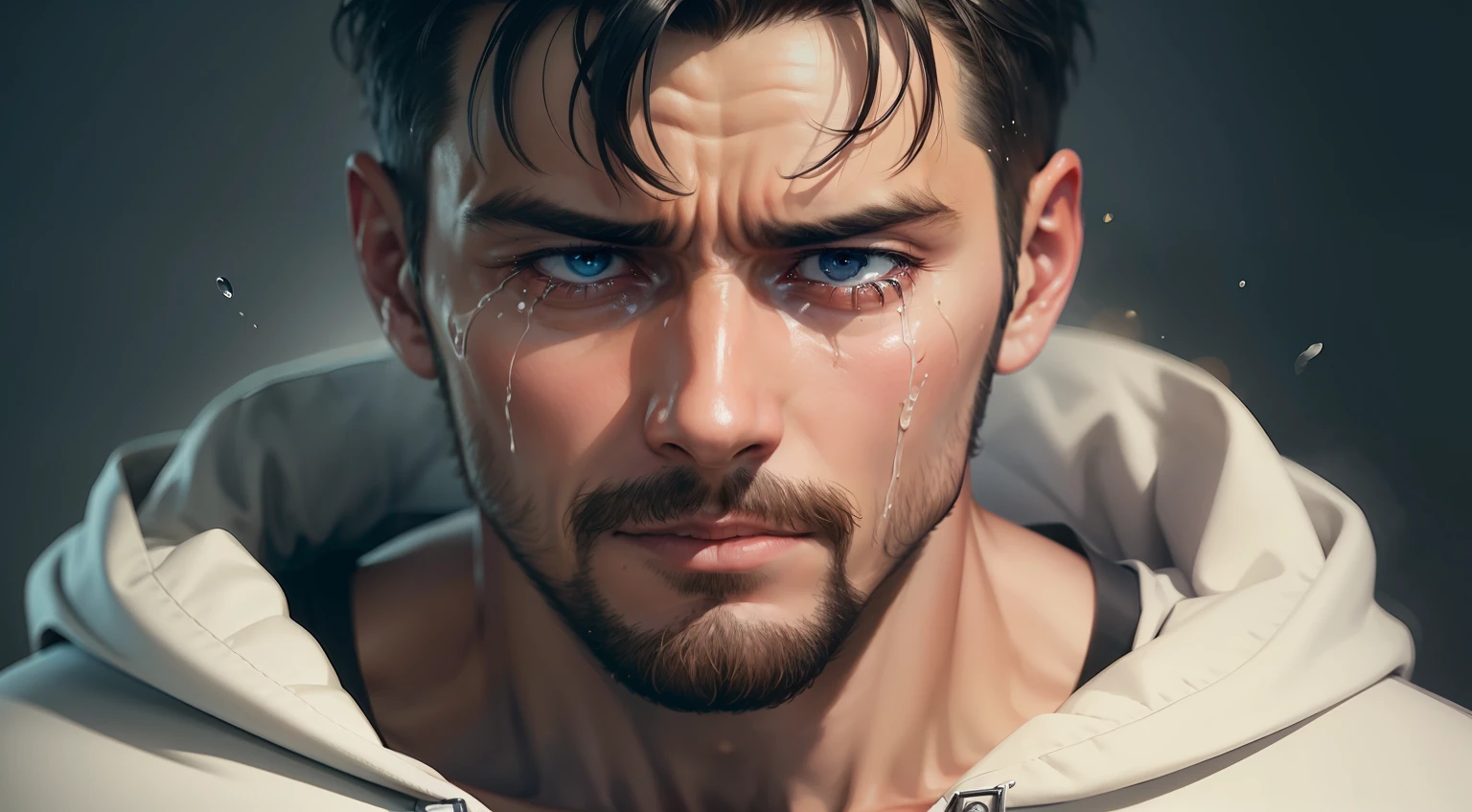 Man crying on motivational video cover.