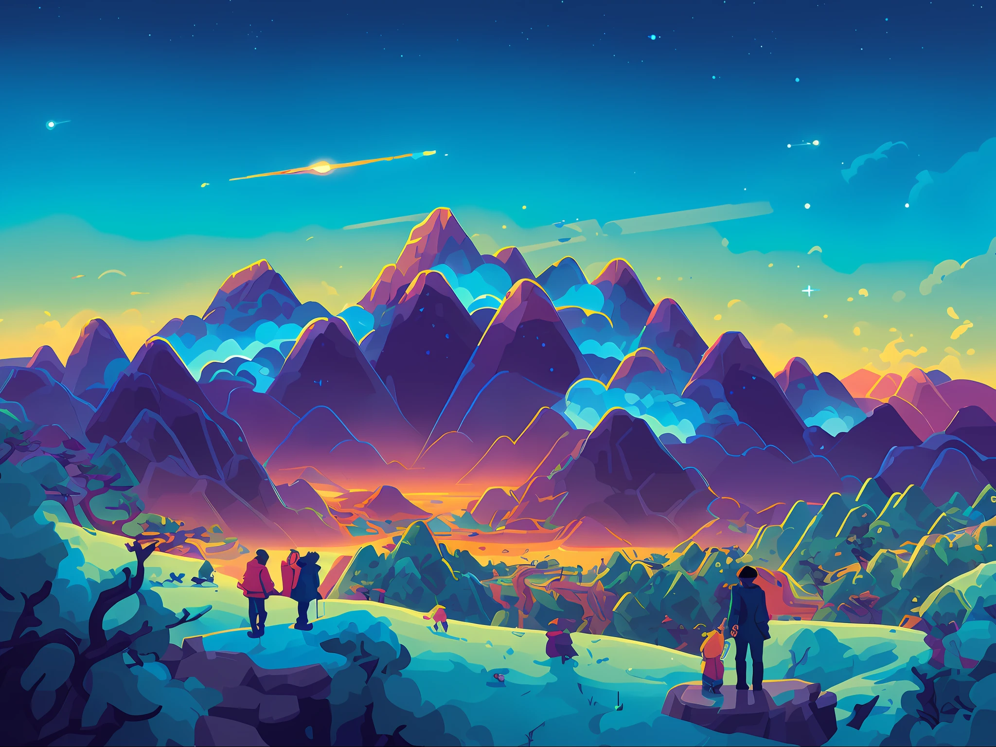 ((forest and mountain and starry sky with cloud in the form of travel)), elevador espacial, civilization, High-tech construction, sci-fi , (alto contraste), (arte vetorial), jogo flash 2D, (cor limpa), ( limites claros), (cores brilhantes), (morning or evening sky), (explict), (Extreme sharp spotlights), ((obra-prima)), (melhor qualidade), (detalhes extremos), belas artes, silhueta, estilo organizado, (estilo Kurzgesagt), por Kurzgesagt, (por Hiroshi Yoshida), (por Hasui Kawase), por Atey Ghailan, por Ismail Inceoglu, paris