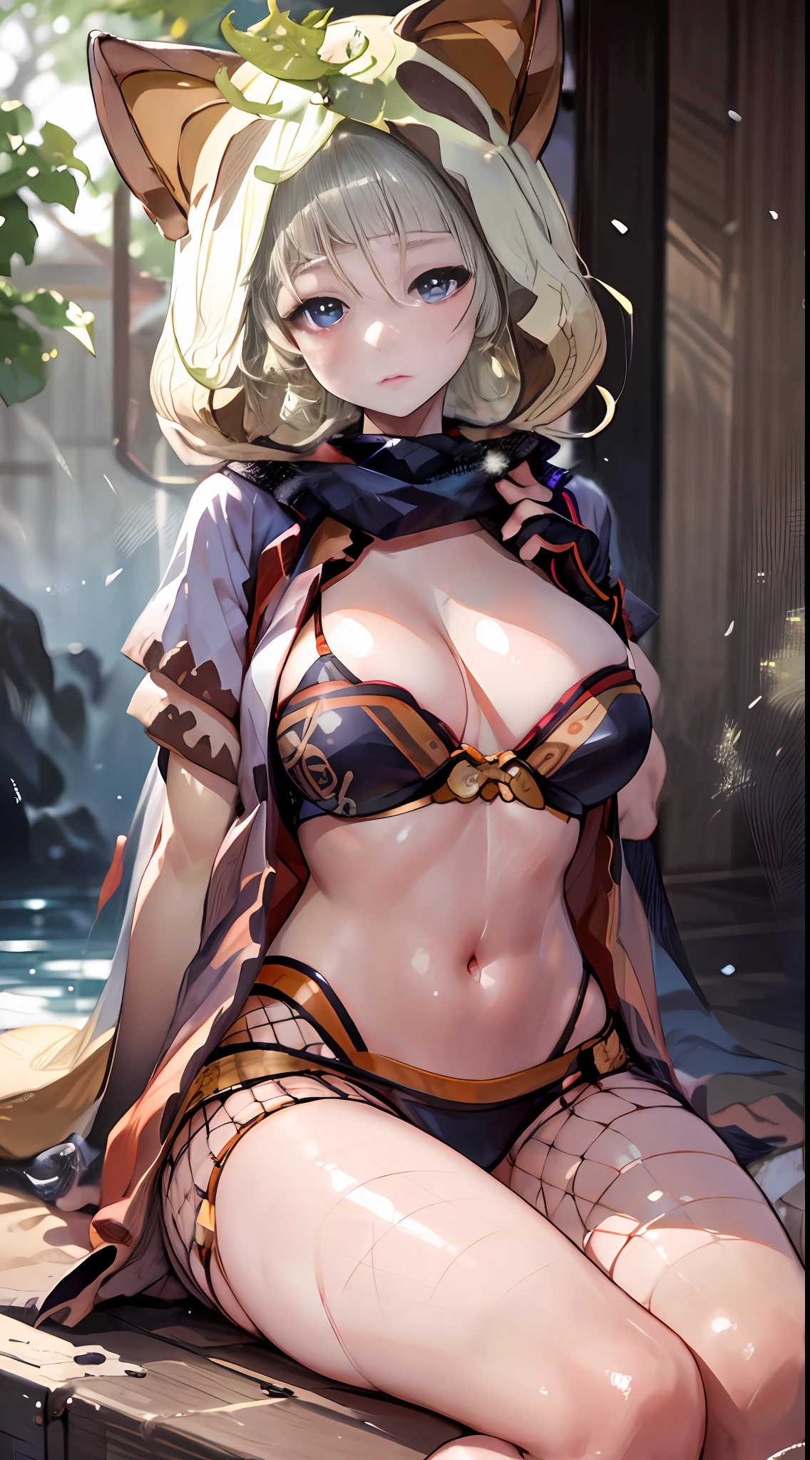 (NSTDA.:1.2), (10, beste-Qualit, master-piece: 1.4), ultra-high resolution, (lifelike, photorealistic portrait: 1.48), 25 years old, Cute Girl, Famous Japanese actors, oversized breasts, Blue Eyes, Head tilt, cowboy shot, from the front,My favorite cat ears, looking at the audience, expressionless, Beautiful lake, Zeiss 150mm F/ 2.8 Hasselblad, In Japanese shrines, Whole body, foot, Ultra-Wide Angle