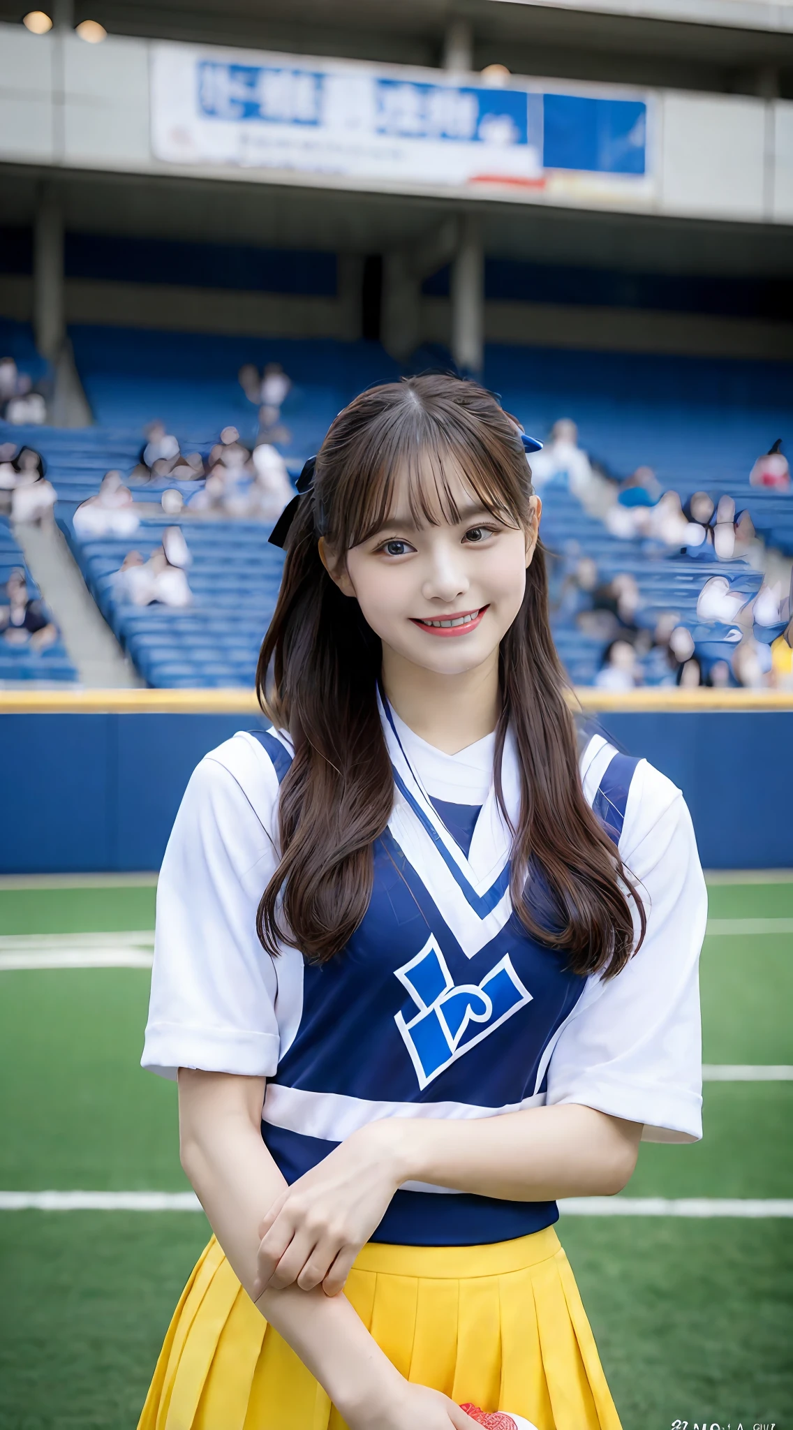 One Cheergirl、full bodyesbian、Cheerleader holding pom-pom in dynamic pose in the stands、tiny chest、Raw photography, top-quality, hight resolution, (masterpiece), (Photorealsitic:1.4), professional photograpy, foco nítido, nffsw, 8K分辨率, intricate detailes, depth of fields, the Extremely Detailed CG Unity 8K Wallpapers, front lit,, femele, girl with, beautiful supermodel, A smile、A slender、Cheer Uniform、Asian cheerleaders holding pom-poms in dynamic pose in blue uniform stadium、cosplay foto、Anime Cosplay、tiny chest、Raw photography, top-quality, hight resolution, (masterpiece), (Photorealsitic:1.4), professional photograpy, foco nítido, nffsw, 8K分辨率, intricate detailes, depth of fields, the Extremely Detailed CG Unity 8K Wallpapers, front lit,, femele, girl with, beautiful supermodel, A smile、A slender、Cheer Uniform、amarelo、