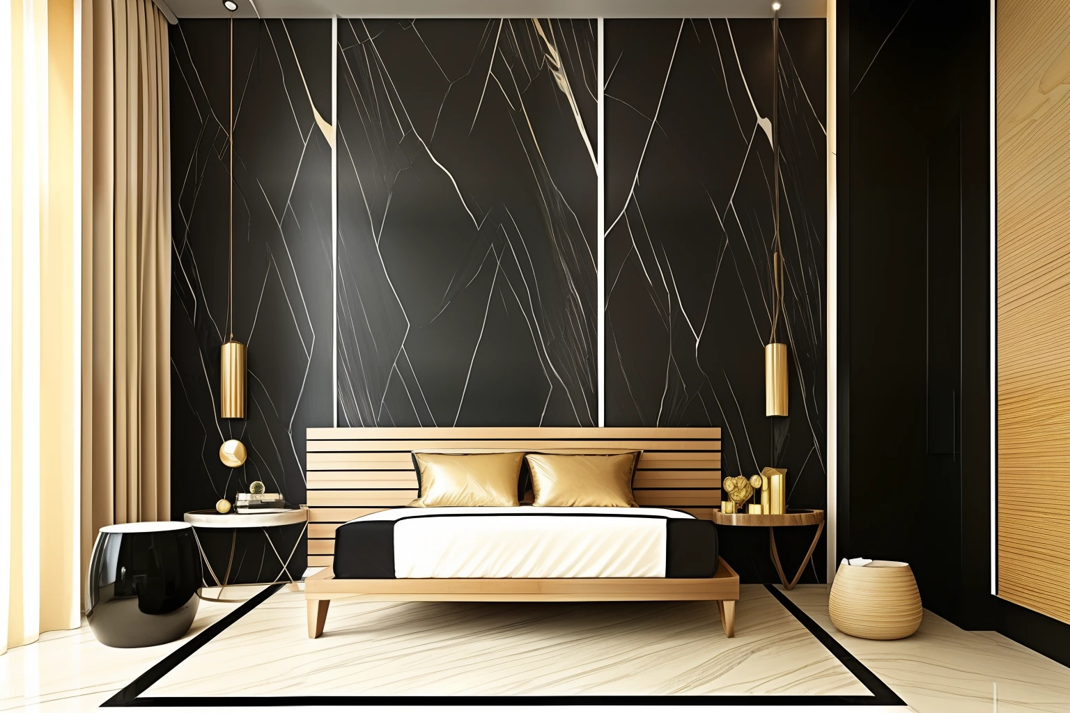 Modern interior design, brightly, Sunny, Modern, Natural materials, minimalist, a tree, Marble, rattan, cool colors