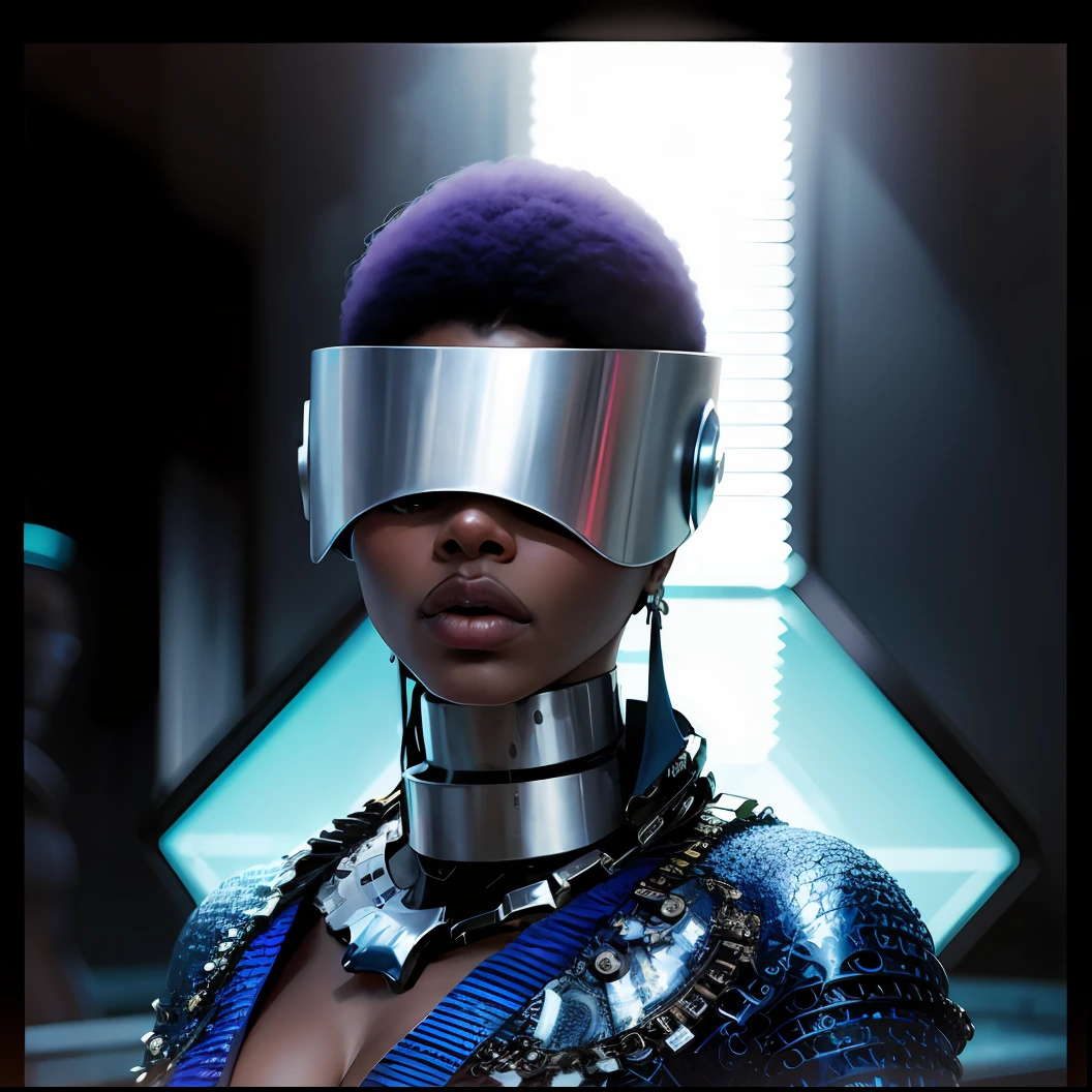 ((Afrofuturism)), A closeup of a woman with a futuristic helmet on her head, estilo afrofuturismoo, Trump Akech, Afrofuturista, afrofuturismo, afrofuturista, cyborg foto de moda, afro futurista, vestindo futurista, mulher futurista da moda, modelo de moda ciborgue, moda futurista, Campanha Margiela, Steven Klein, de uma mulher futurista selk'nam, muito futurista