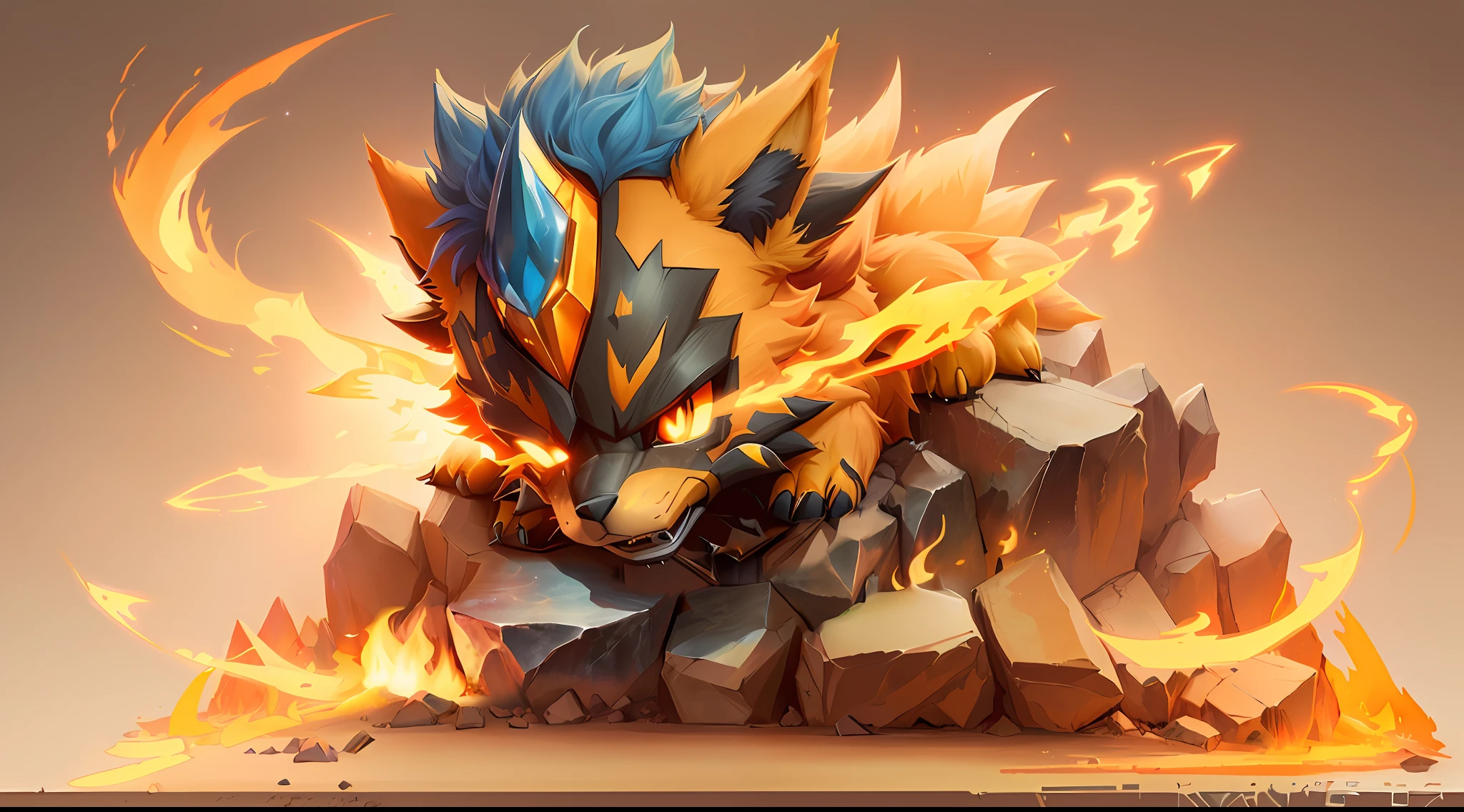 redraw rocks and flames:1.5