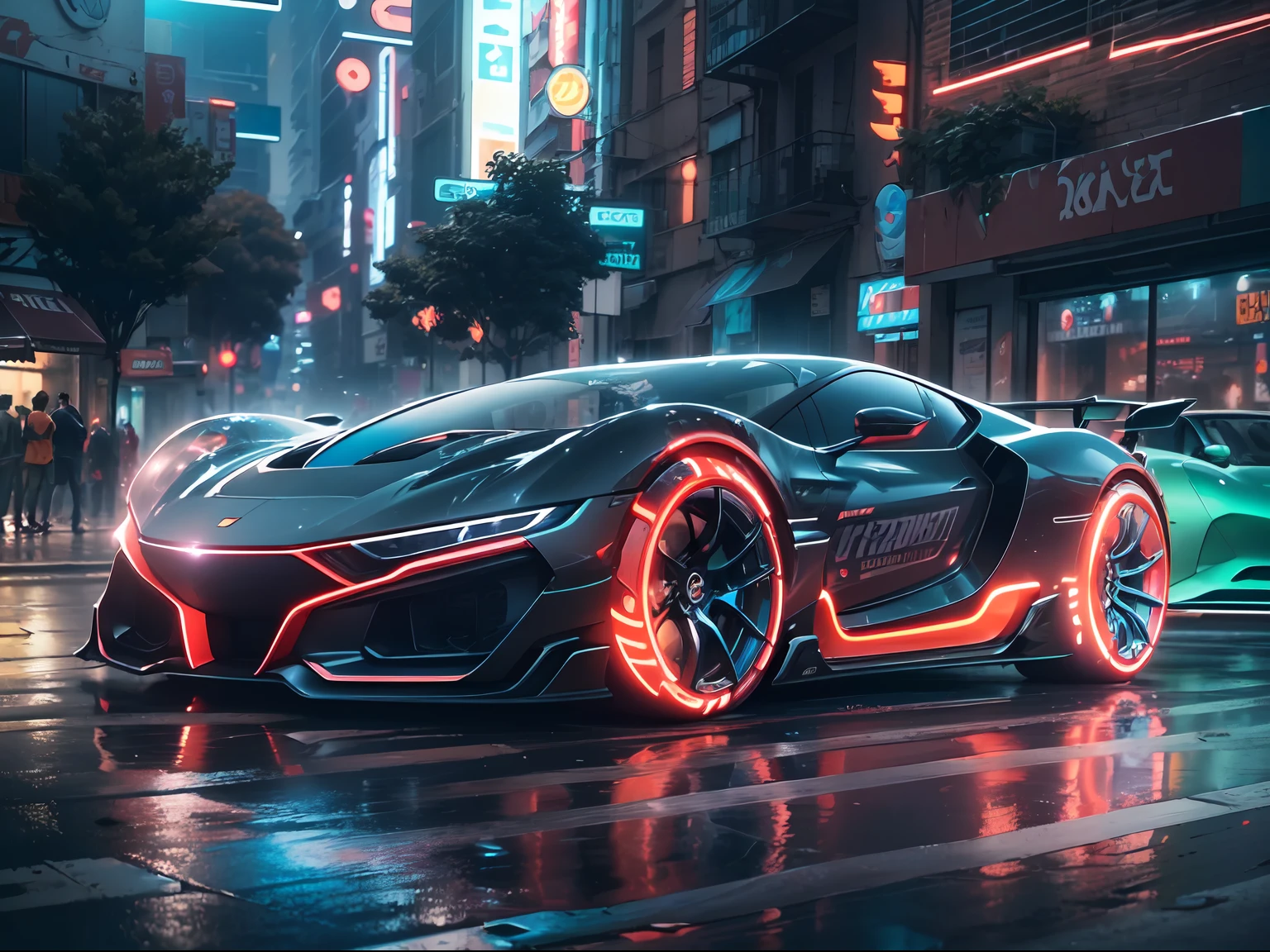(1 transparent sports car on gorgeous city streets),Color transparent plastic,cyber punk perssonage,industrial design,Smooth design feel,Sophisticated body structure,cleanness,(((Transparent visual impact))),(((Brilliant neon lights))),white backgrounid,ultra-realistic realism,hyper HD,high detal,best qualtiy,4K