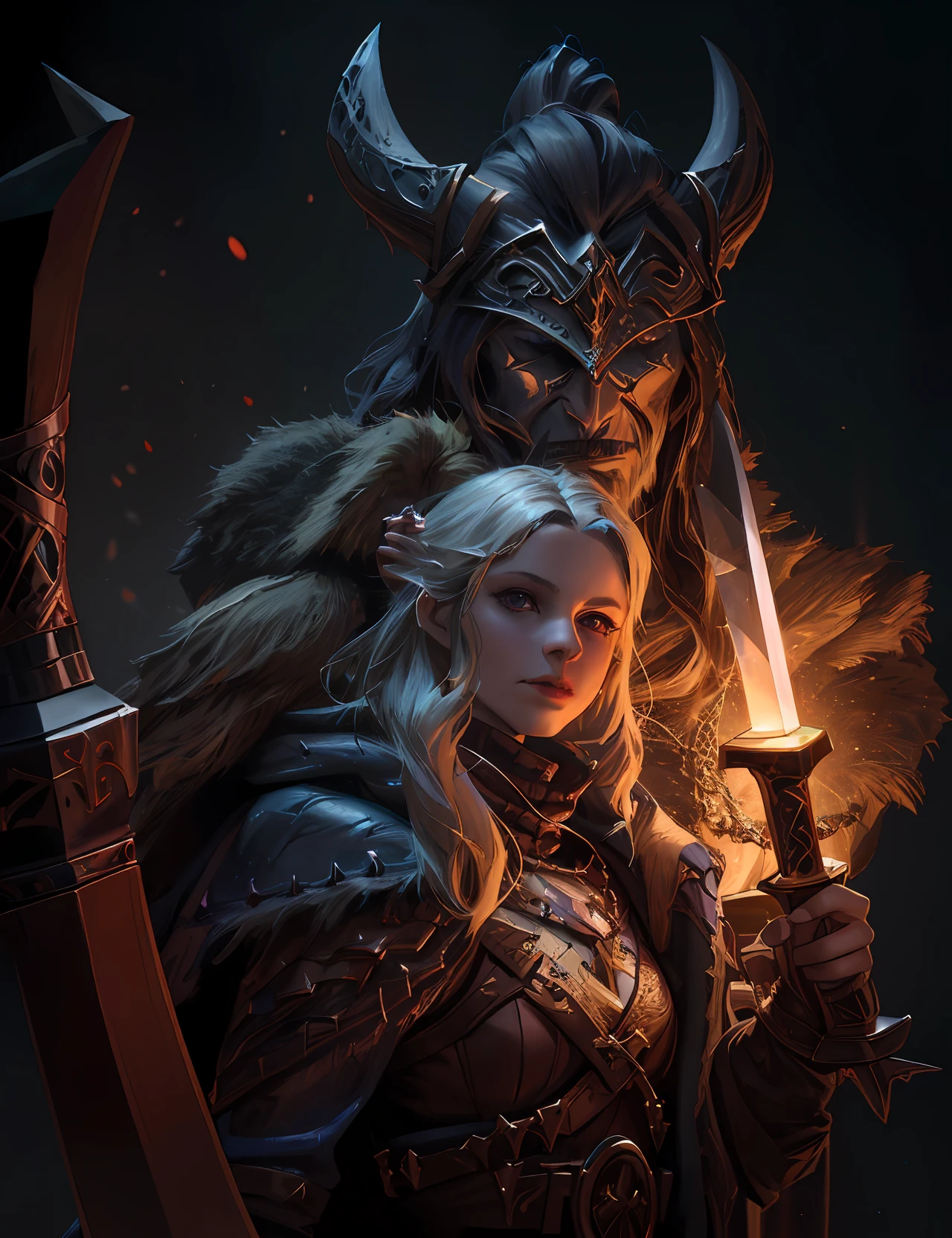 arafed image of a woman and a man with a sword, abaddon and magali villeneuve, dungeons and dragons portrait, d & d fantasy digital painting, epic fantasy art portrait, d & d fantasy digital art, fantasy art behance, 4k fantasy art, detailed matte fantasy portrait, d & d digital painting, d&d portrait