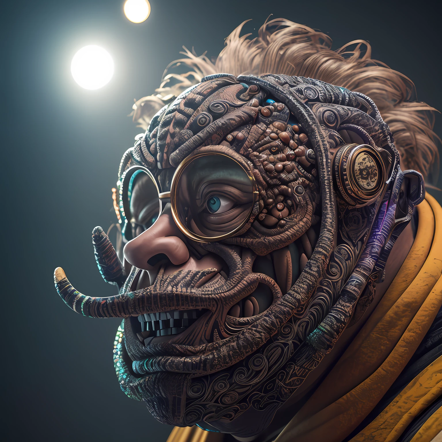 photo realistic, real life, photography, uhd, 16k, ultra-realistic; a stunning photograph of a grotesquely beautiful Danny Devito as Frank Reynolds with genetic deformities, horror, in the style of solar, high resolution, intricate vibrant psychedelic patterned costumes, birdlike, skeksis, solarpunk, biomechanical, unreal, octane render By Joshua Holford Photography Award Winning Detail and Flare 8k fz80 --auto