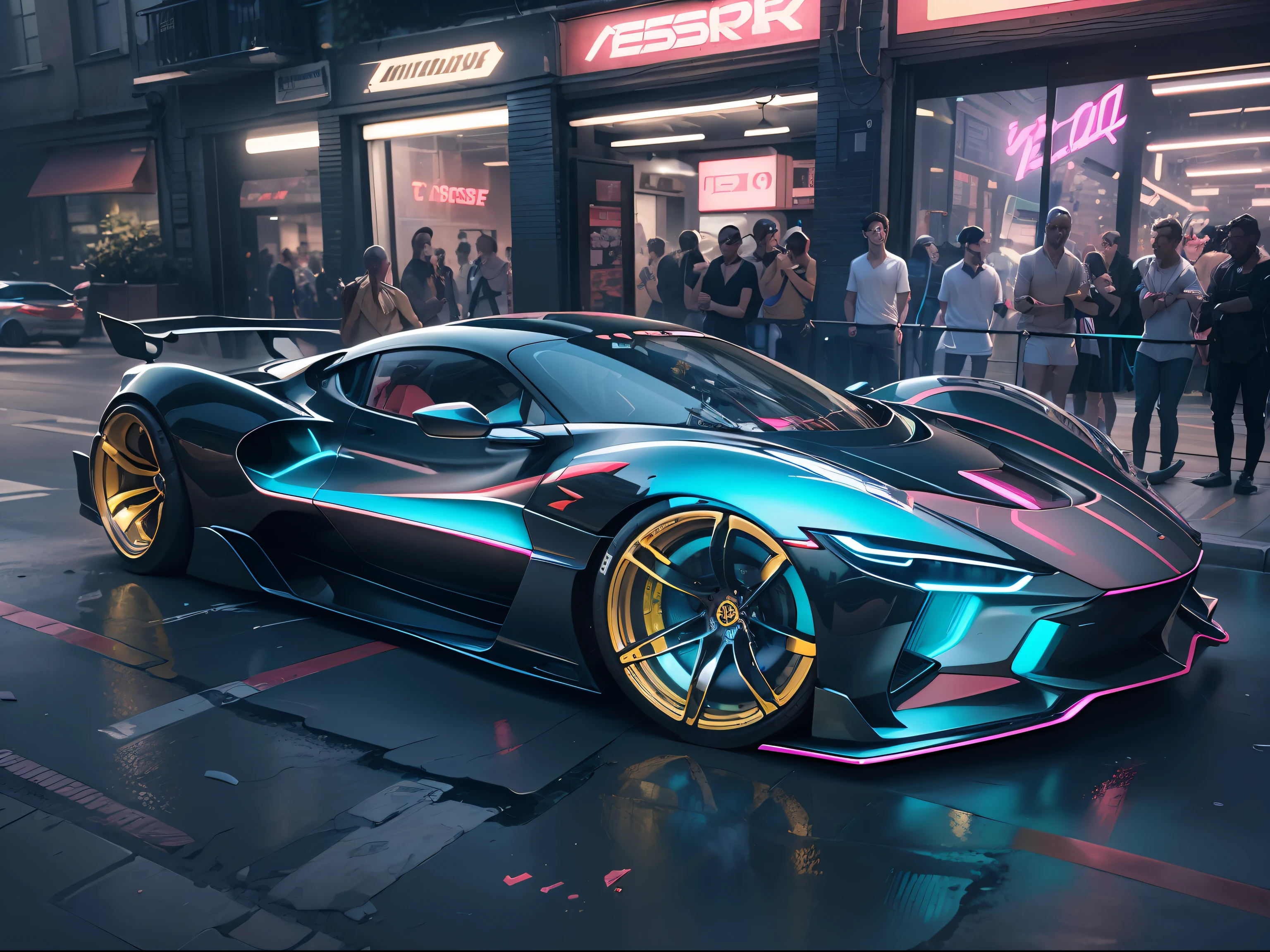 (1 transparent sports car on gorgeous city streets),Color transparent plastic,cyber punk perssonage,industrial design,Smooth design feel,Sophisticated body structure,cleanness,(((Transparent visual impact))),(((Brilliant neon lights))),white backgrounid,ultra-realistic realism,hyper HD,high detal,best qualtiy,4K