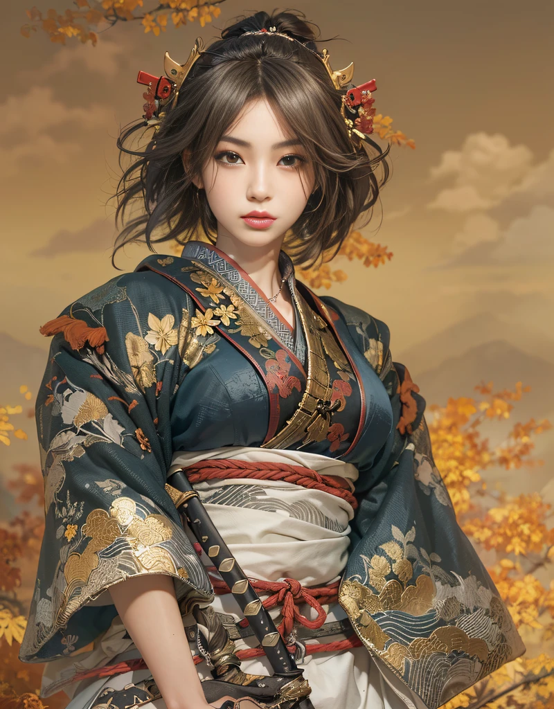 ((high-resolution RAW color photo pro photo)), ((unparalleled-high-resolution photo)), ((incredible-high-resolution photo)), ((Best Quality, 8K)), (Superlative work) BREAK (her facial features are ((80% seductive and graceful)) and (20% cute and adorable)), (She is a half Eastern European and half Asian model), (what is particularly striking in her face are her sexy and glossy and thick lips:1.2), (Her hair is beautifully groomed, straight and long flowing), (Beautifully shaped breasts:1.3) BREAK (1woman), (elegant beauty), (radiant skin), ((Maeda Keiji costume:1.3)), ((warring-states-era:1.4)), (solo), ((eccentric-fashion:1.2)), ((golden-wolf-pattern-accent:1.3)), ((samurai-armor:1.5)), (detailed traditional clothing), ((style-sengoku:1.3)), (detailed face expression), ((style-dynamic:0.8)), (standing pose), (holding katana), (determined expression), ((background: battlefield)), ((style-battle-ready:0.9)), (historical atmosphere), (armor details), (detailed background), ((style-wafuku:0.9)), (powerful aura),