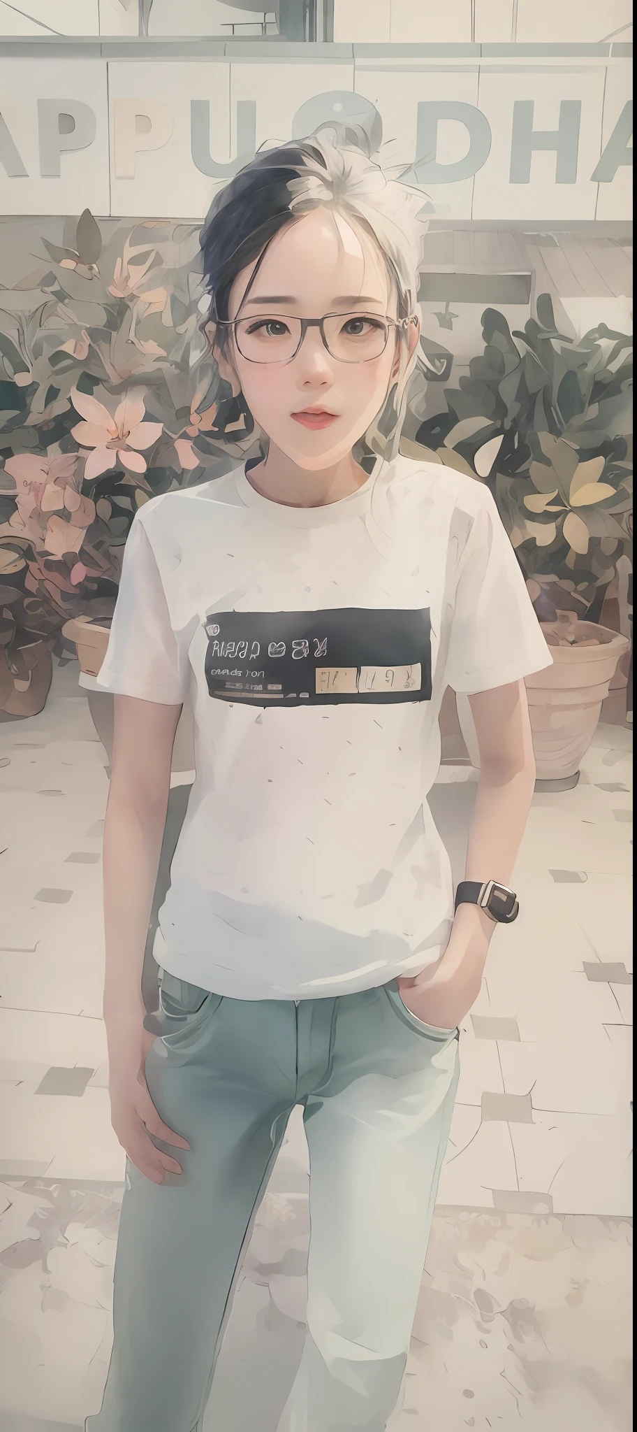 stechu,(white background:1.4), ((tachi-e)), original,(illustration:1.1),(best quality),(masterpiece:1.1),(extremely detailed CG unity 8k wallpaper:1.1), (colorful:0.9),(panorama shot:1.4),(solo:1.2), (ink splashing),(color splashing),((watercolor)), clear sharp focus,{ 1girl standing },((korean style )),flower background,outdoors,rocks, looking at viewer, make happy expressions,soft smile,pure,beautyfull detailed face and eyes,beautyfull intricacy clothing decorative pattern details, black hair,black eyes,colorwater