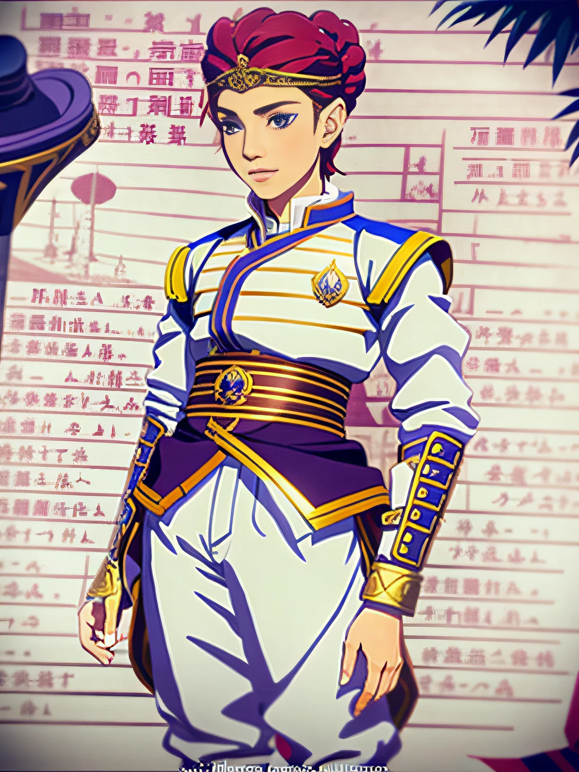 Someone is drawing a picture of a man in a uniform, inspirado em Fan Kuan, inspirado em Jean Xceron, inspirado em Tomioka Tessai, como um Personagem de anime, protagonista feminina 👀 :8, Personagem de anime, inspirado em Thyrza Anne Leyshon, Beautiful androgynous prince, inspirado por Li Chevalier, Personagem de anime; arte de corpo inteiro