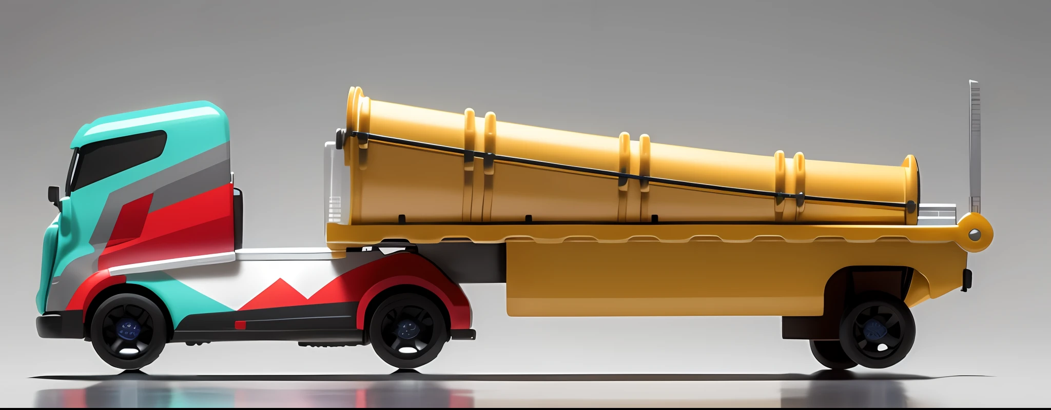 Close-up of toy truck with trailer attached, side - view, the sideview, Clear lines,, side perspective, Disney color scheme,The whole car has a pattern,tmasterpiece,k hd,Best image quality