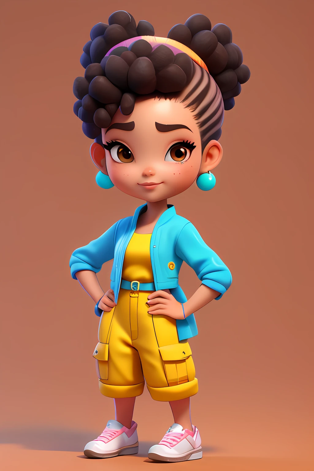 3dcharacter, 1 ******, mulher adulta das Maldivas, (((asian girl))), hazelnut eyes, frohawk rosa, jammers, (corpo inteiro: 1.2), fundo simples, obra-prima, melhor qualidade, (fundo gradiente de ameixa clara: 1.1)