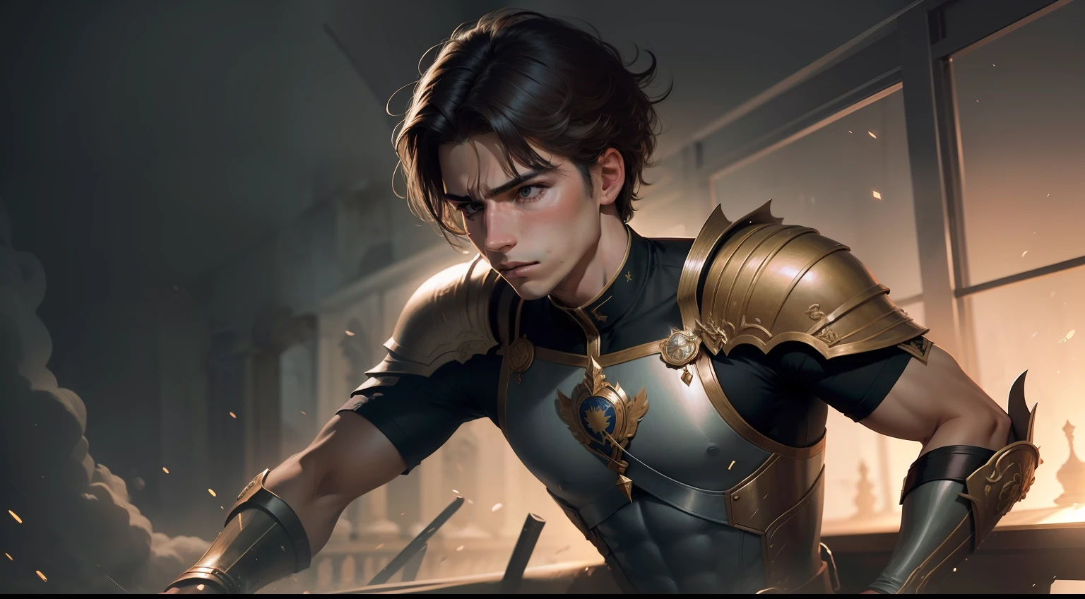 An illustration of a young man, with a calm expression, Dealing with a complicated situation, de maneira calma e equilibrada, simbolizando sua conquista de controle emocional, 12k, realista