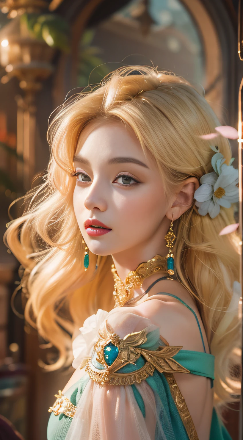 Digital illustration of a beautiful lady with golden hair in a whimsical off-shoulder outfit, exuding charm and magic
Type of Image: Fantasy illustration
Art Styles: Whimsical Portrait, Enchanting Fantasy
Digital Tools: Digital illustration software
Render Related Information: High resolution (8K), emphasis on capturing the whimsical charm of the lady, magical and enchanting environment, off-shoulder outfit with intricate and dreamy details, vibrant and ethereal colors and lighting, composition that evokes a sense of wonder and transports viewers into a world of enchantment and magic
