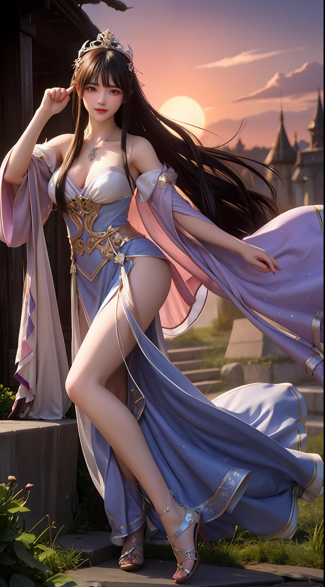 Moonlit landscape,The goddess of ancient costume dressed in Han costume is unique。Her gorgeous costumes sparkle,The skirt swayed in the breeze,It looks elegant and dynamic。There was a playful look in her eyes,It is as if you are at one with this tranquil nature。
The costume goddess wears a pair of fashionable high heels under her feet,It seems to be incompatible with her elegant temperament,But it invisibly adds a touch of mystery and sexiness。。。Her feet were on the bluestone slab,It's like dancing on the ground,Grace at every step。
In the moonlight,The scenery is even more hazy and wonderful。Her figure danced in the moonlight,Fairy beauty。Her demeanor is playful and cute,It makes people want to get closer,Discover her inner secrets。
At this moment,Everything around seemed to be gone,Only this costume goddess and this beautiful landscape painting remain。She smiled,sport,All full of poetry,It's intoxicating,Can't extricate yourself。