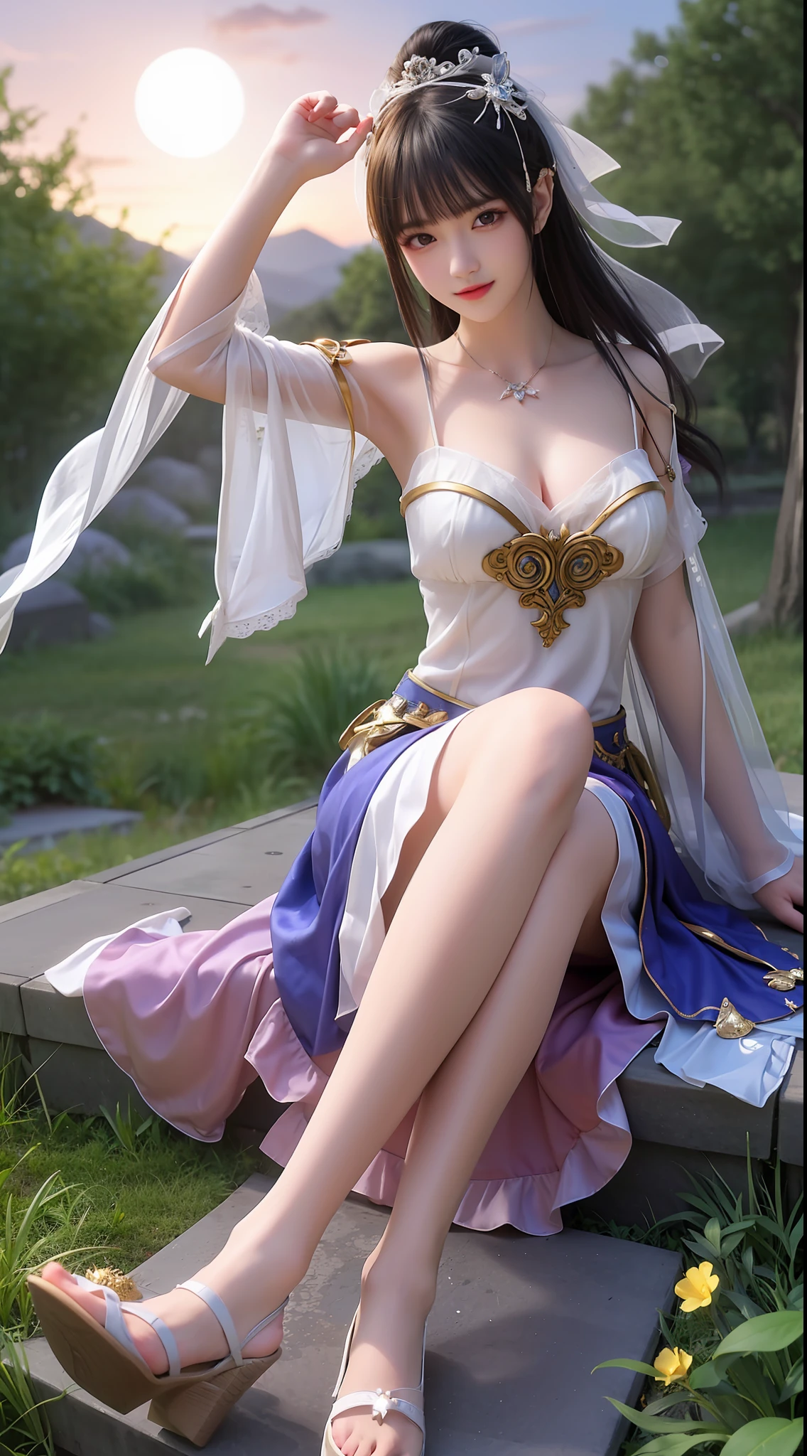Moonlit landscape,The goddess in ancient costume dressed in Han costume is unique。Her gorgeous costumes sparkle,The skirt swayed in the breeze,It looks elegant and dynamic。There was a playful look in her eyes,It is as if you are at one with this tranquil nature。
The costume goddess wears a pair of fashionable high heels under her feet,It seems to be incompatible with her elegant temperament,But it invisibly adds a touch of mystery and sexiness。。。。Her feet were on the bluestone slab,It's like dancing on the ground,Grace at every step。
In the moonlight,The view is even more hazy and wonderful。Her figure danced in the moonlight,Fairy beauty。Her demeanor is playful and cute,It makes people want to get closer,Discover her inner secrets。
At this moment,Everything around seemed to be gone,Only this costume goddess and this beautiful landscape painting remain。She smiled,sport,All full of poetry,It's intoxicating,Can't extricate yourself。