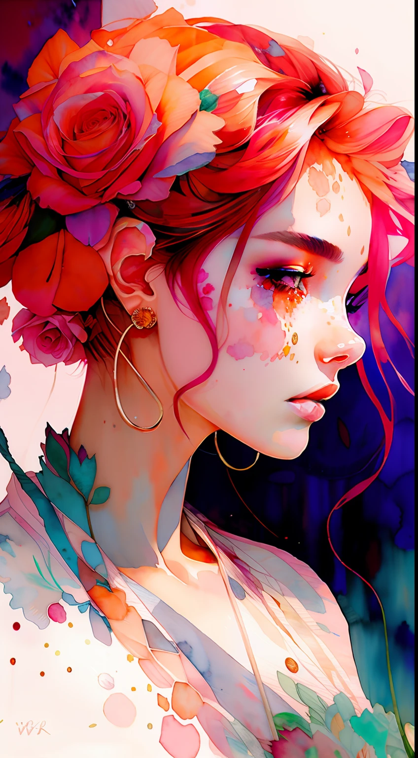 wtrcolor style, (rose) digital art, official art, blown by the wind, masterpiece, beautiful, ((watercolor)), paint splatter, intricate detail. Great detail, [dripping:0.7], Trending on Artstation, Rachel Walker