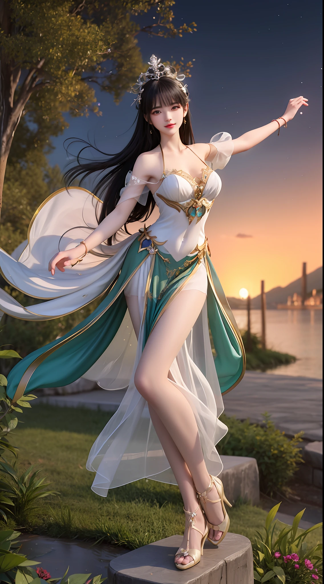 Moonlit landscape,The goddess in ancient costume dressed in Han costume is unique。Her gorgeous costumes sparkle,The skirt swayed in the breeze,It looks elegant and dynamic。There was a playful look in her eyes,It is as if you are at one with this tranquil nature。
The costume goddess wears a pair of fashionable high heels under her feet,It seems to be incompatible with her elegant temperament,But it invisibly adds a touch of mystery and sexiness。。。。。Her feet were on the bluestone slab,It's like dancing on the ground,Grace at every step。
In the moonlight,The view is more hazy and wonderful。Her figure danced in the moonlight,Fairy beauty。Her demeanor is playful and cute,It makes people want to get closer,Discover her inner secrets。
At this moment,Everything around seemed to be gone,Only this costume goddess and this beautiful landscape painting remain。She smiled,sport,All full of poetry,It's intoxicating,Can't extricate yourself。