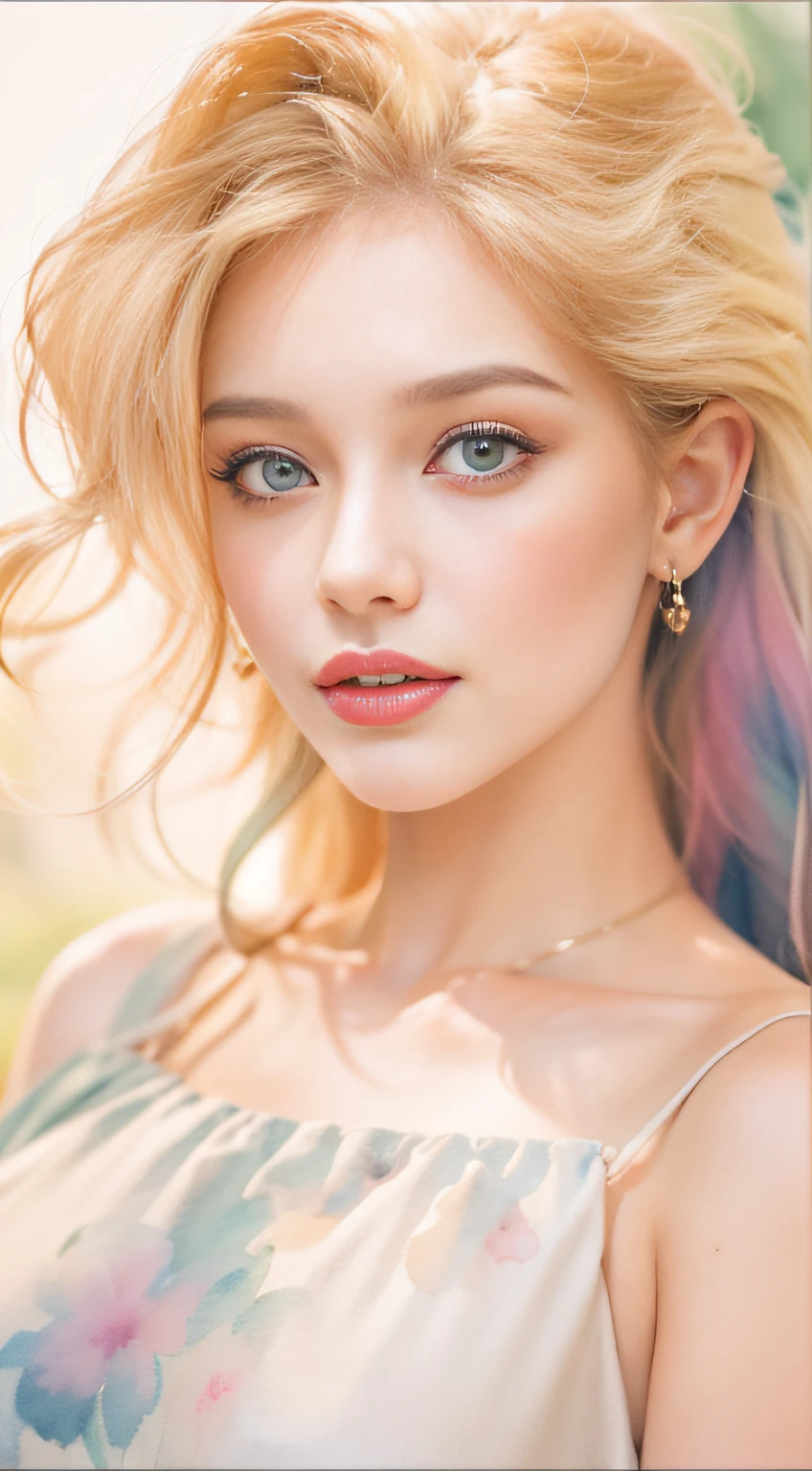 Watercolor painting of a beautiful lady with golden hair in a romantic off-shoulder outfit, exuding a dreamy aura
Type of Image: Watercolor painting
Art Styles: Romantic Portrait, Dreamy Watercolor
Painting Tools: Watercolors and watercolor paper
Render Related Information: High resolution scan of the watercolor painting, emphasis on capturing the romantic and dreamy aura of the lady, soft and pastel-toned setting, off-shoulder outfit with romantic elegance, delicate and fluid watercolor strokes, composition that showcases her grace and charm amidst the dreamy ambiance