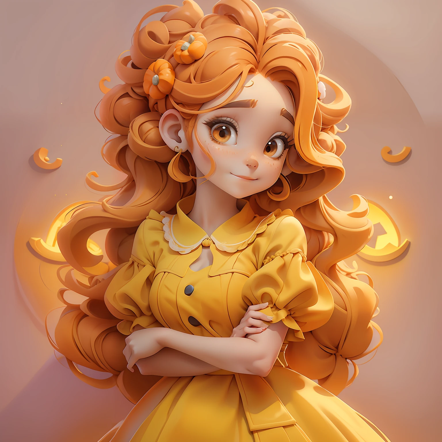 Lodo, (Lodo), Slime hair Penteado duplo buns estilo de cabelo, Orange Pumpkin, Vestido branco da princesa com cinto da arma, master part, best quality