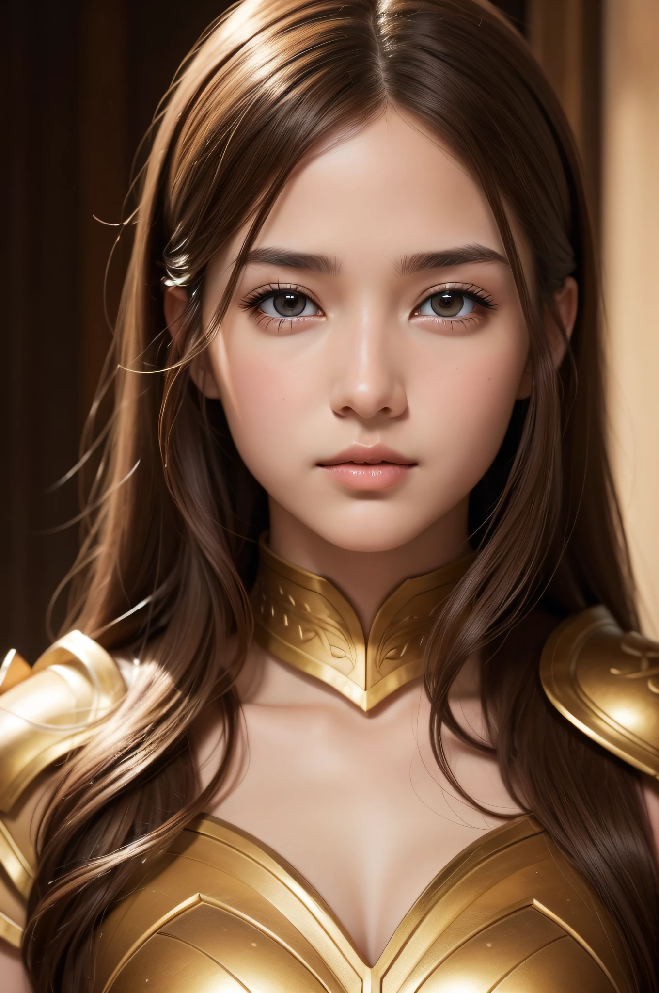 best quality, masterpiece, (realistic:1.2), 1 girl, brown hair, brown eyes, Front, detailed face, beautiful eyes, black and red color iron-man suit