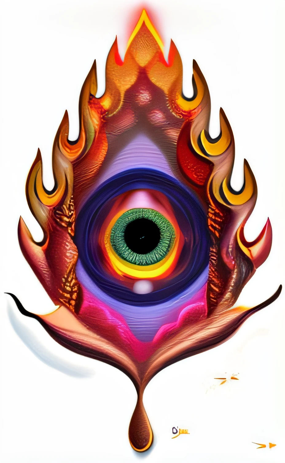 a painting of a fire flower with a tear of water, eye fire, mystical third eye, opening third eye, third eye, 3rd eye, mystic eye, the eye of god rah, all - seeing eye, fire in eye, all seeing eye, glowing third eye, channeling third eye energy, the eye of god, third - eye visions