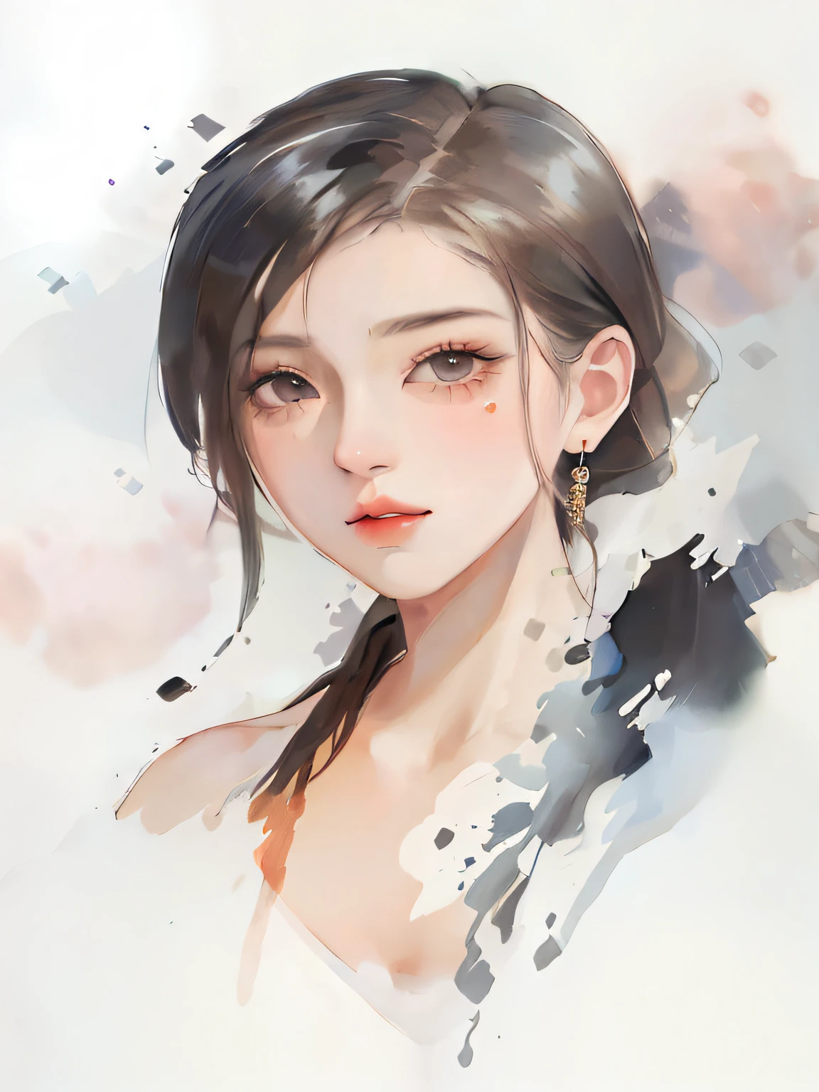 pintura de uma mulher com um cabelo preto e uma camisa branca, retrato bonito do anime, RossDraw Retrato, Arte no estilo de Guweiz, pintura de personagem bonita, Guweiz, retrato detalhado da menina do anime, menina anime retrato, retrato impressionante do rosto do anime, a beautiful artwork illustration, Rossdraw 1. 0, Digital anime illustration, por Yang J, por Li Song