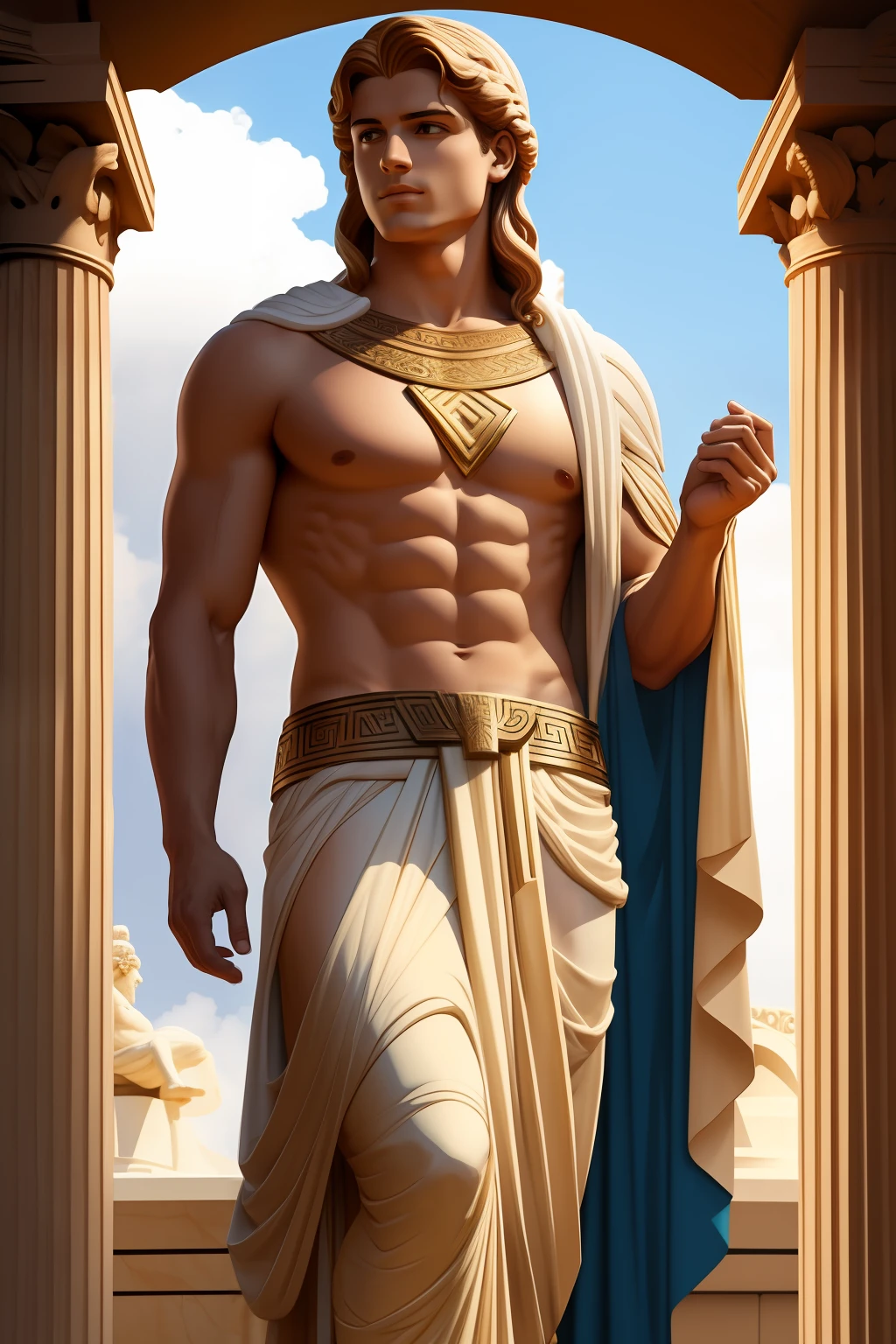 Greek god Apollo dressed in greek god clothes